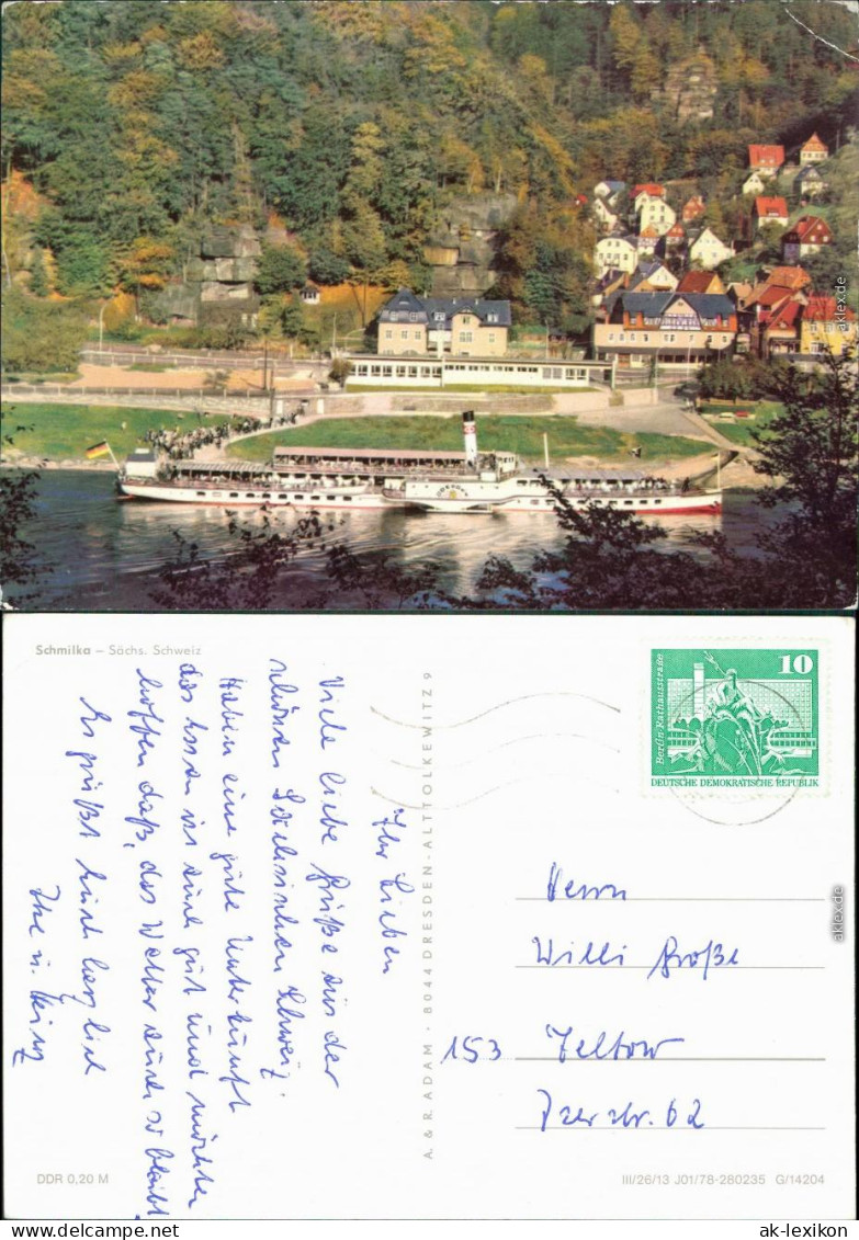 Ansichtskarte Schmilka Blick Auf Den Ort, Elbdampfer 1978 - Schmilka