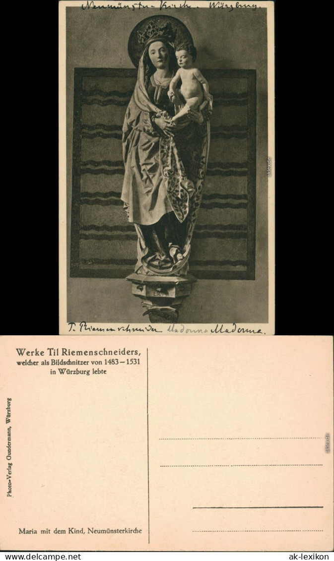 Ansichtskarte Würzburg Neumünster - Madonna-Figur 1928 - Wuerzburg