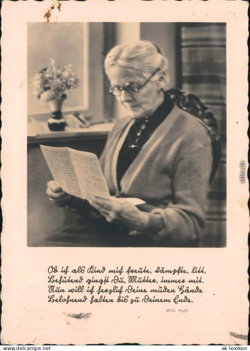 Ansichtskarte Spruchkarten- Alte Frau Liest Ein Gedicht Von Willy Huth 1940 - Philosophie & Pensées