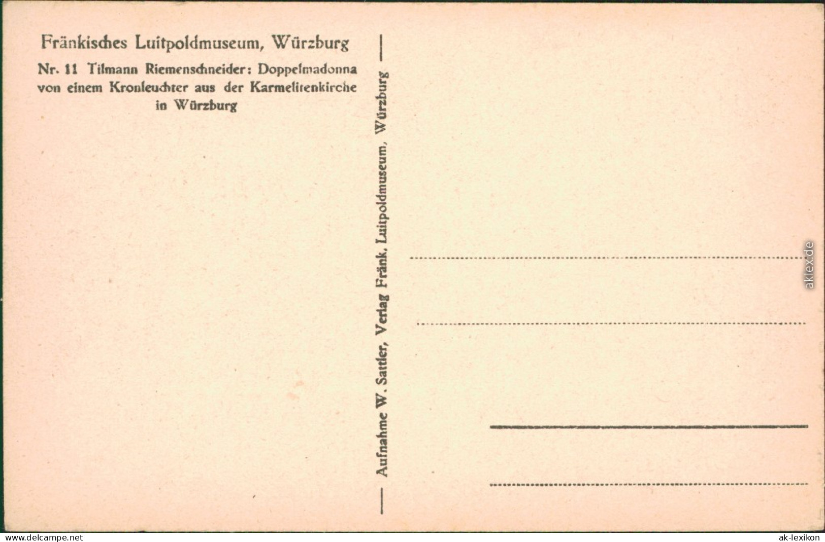 Ansichtskarte Würzburg Mainfränkisches/Luitpold Museum - Doppelmadonna 1928 - Wuerzburg