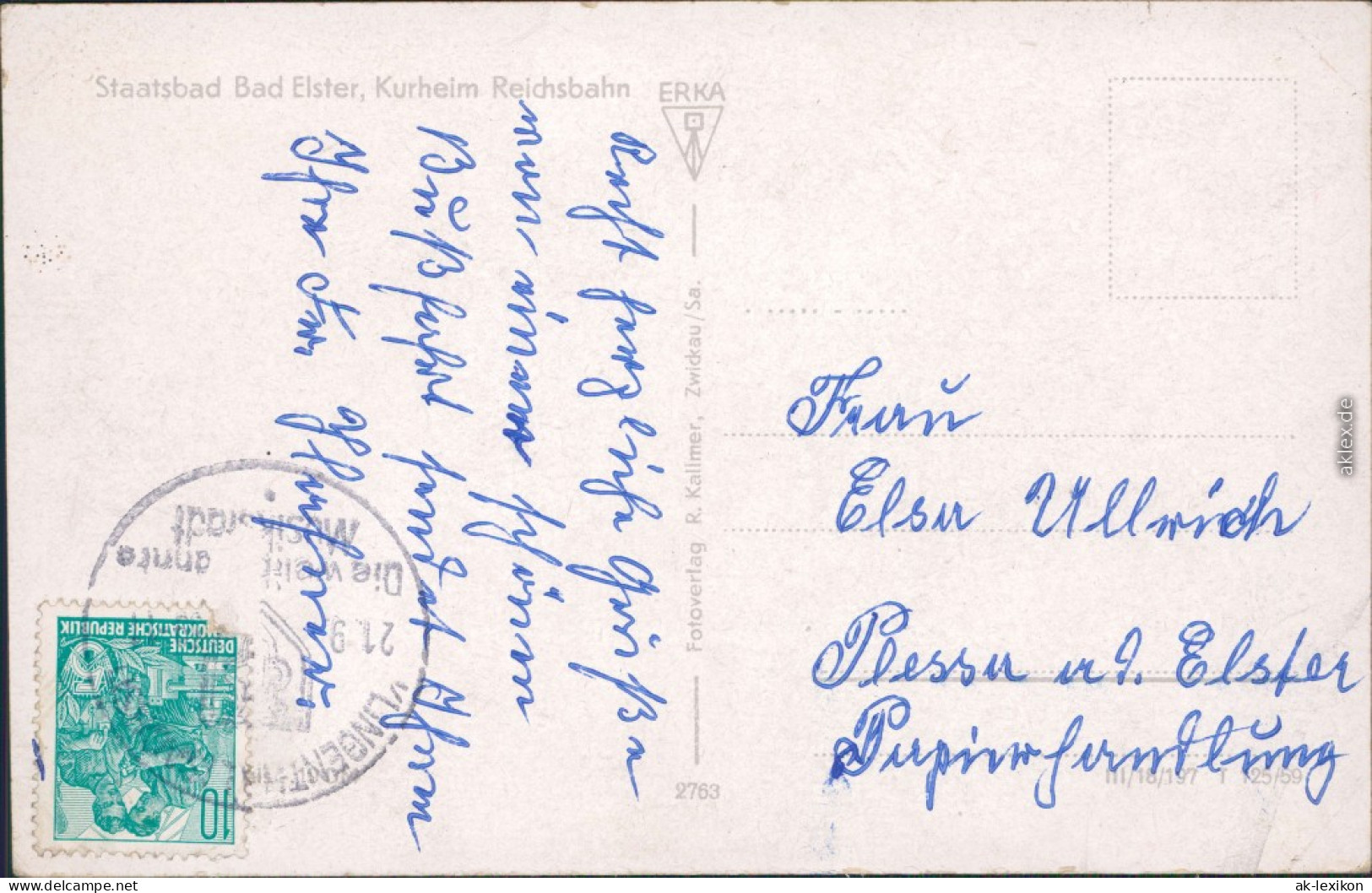 Ansichtskarte Bad Elster Kurheim Reichsbahn 1959 - Bad Elster