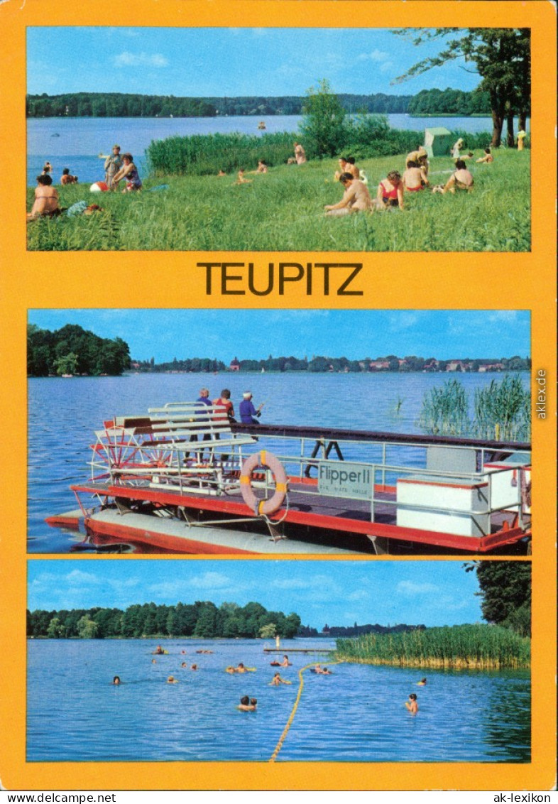 Teupitz Uferbereich Mit Badegästen  Kleinfähre Flipper II  Schwimmbereich G1980 - Teupitz