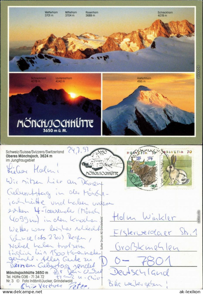 Ansichtskarte Lauterbrunnen Mönchsjoch Hütte - Panorama 1993 - Altri & Non Classificati
