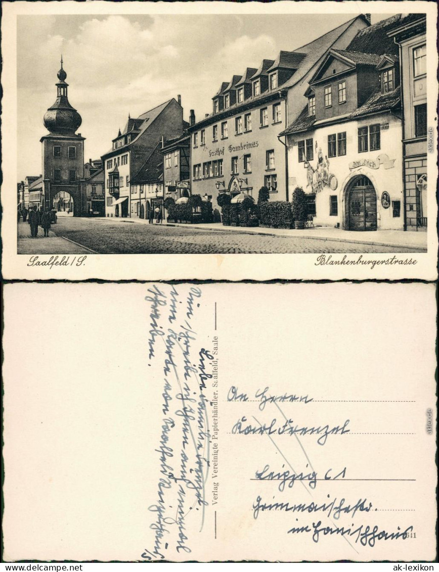 Ansichtskarte Saalfeld (Saale) Blankenburgerstrasse - Gaststätten 1934  - Saalfeld