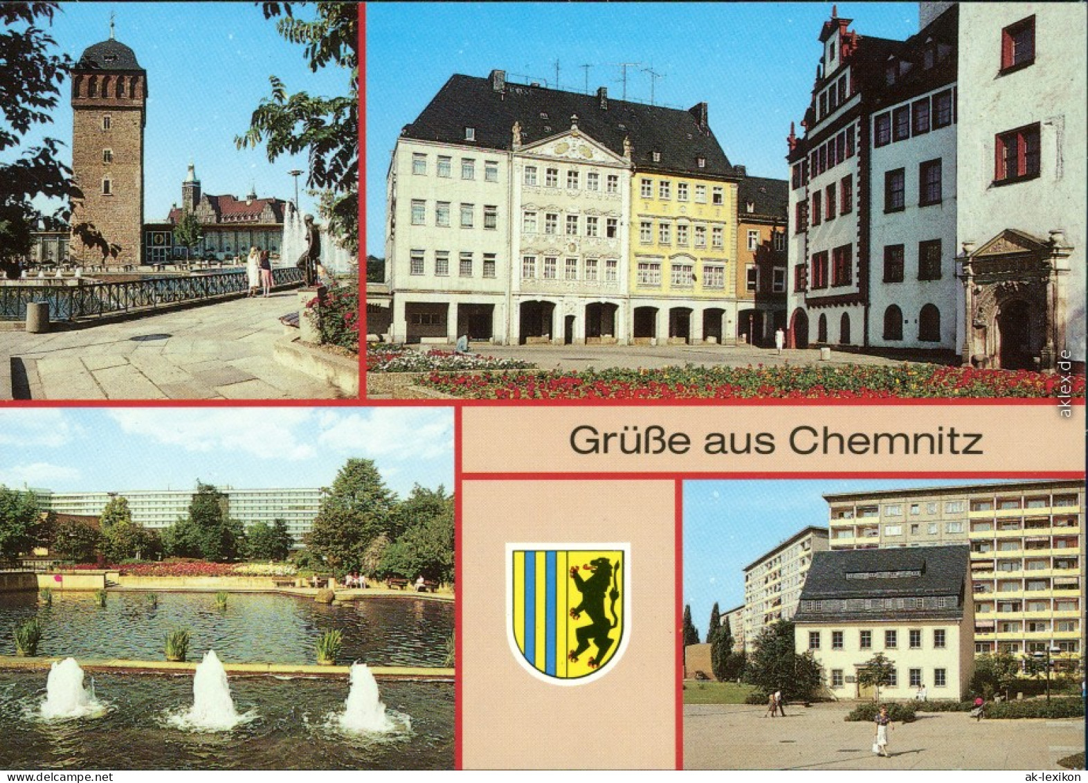 Chemnitz Roten Turm, Siegertsches Haus, Wasserspiele  Karl-Marx-Platz  1990 - Chemnitz