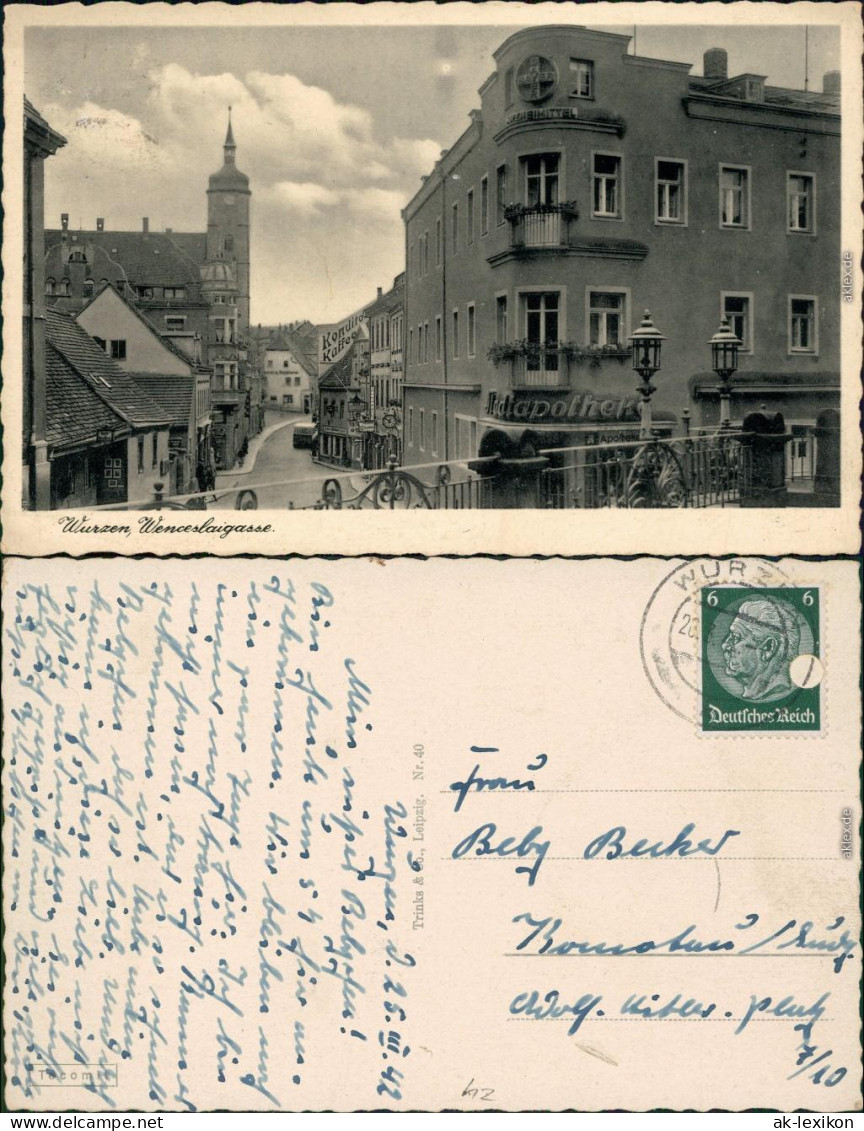 Ansichtskarte Wurzen Wencelsaigasse - Apotheke 1938 - Wurzen