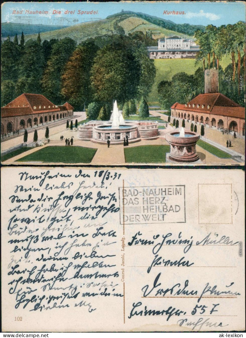 Ansichtskarte Bad Nauheim Kurhaus, Springbrunnen 1931 - Bad Nauheim