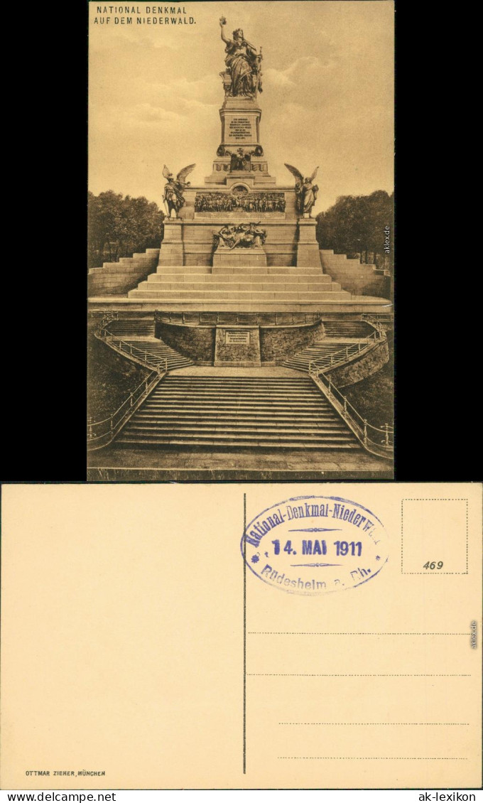 Ansichtskarte Rüdesheim (Rhein) National-Denkmal / Niederwalddenkmal 1911 - Ruedesheim A. Rh.