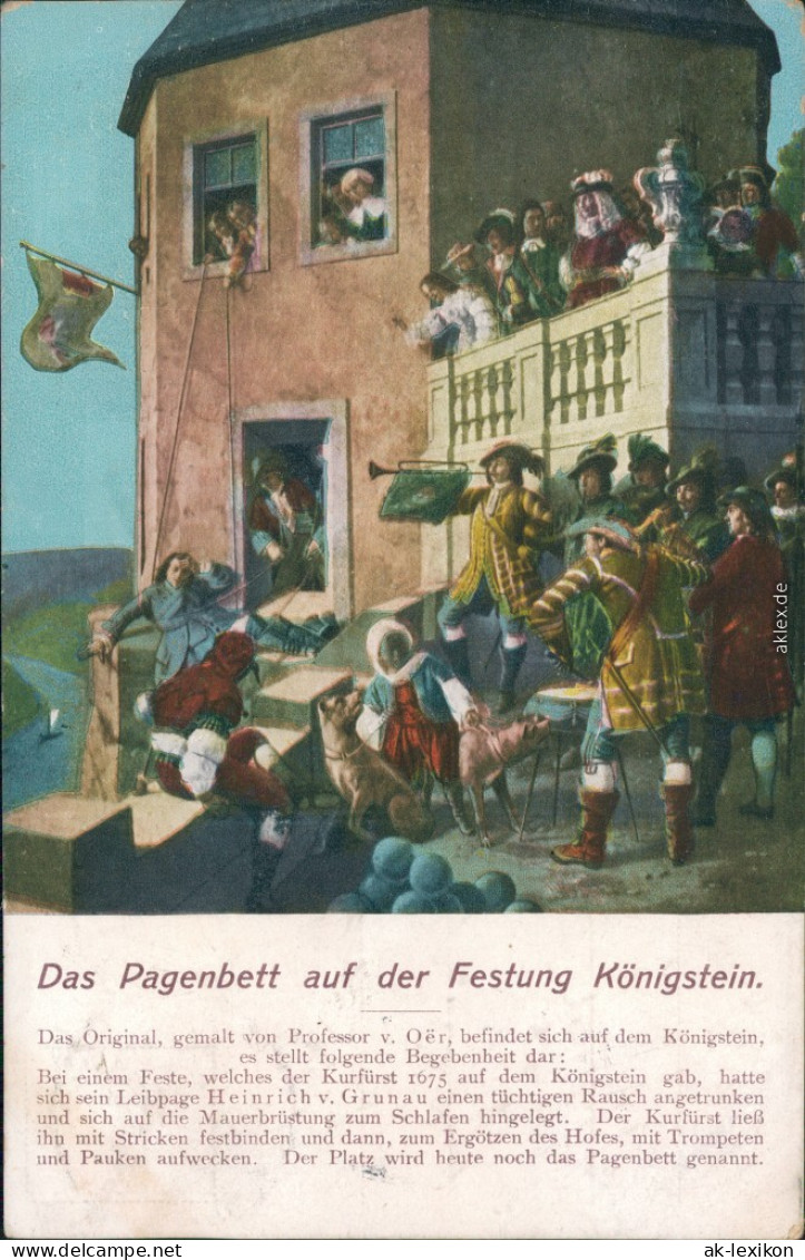 Königstein (Sächsische Schweiz) Künstlerkarte - Das Pagenbett  Festung   1913 - Koenigstein (Saechs. Schw.)