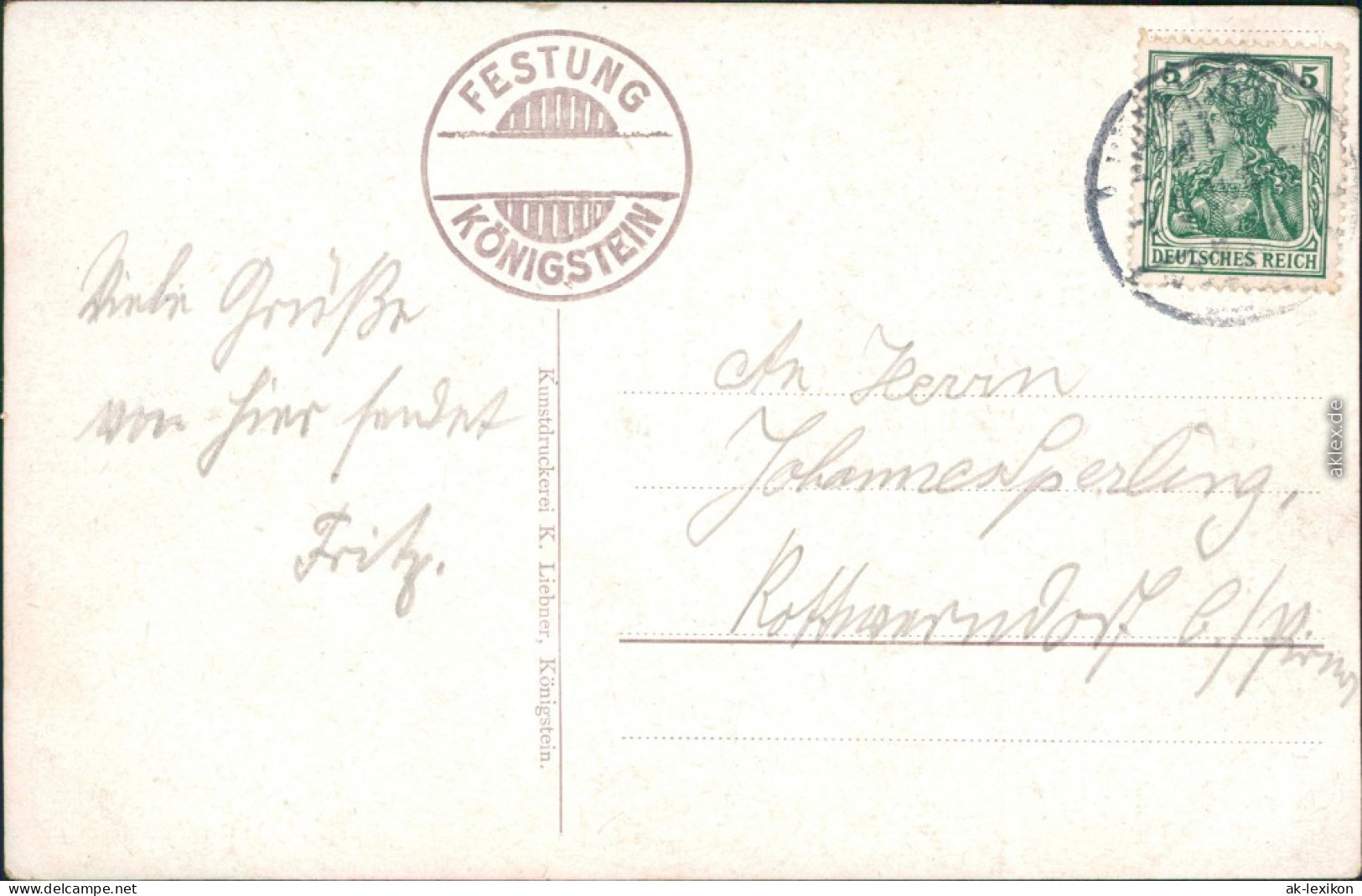 Königstein (Sächsische Schweiz) Künstlerkarte - Das Pagenbett  Festung   1913 - Königstein (Sächs. Schw.)