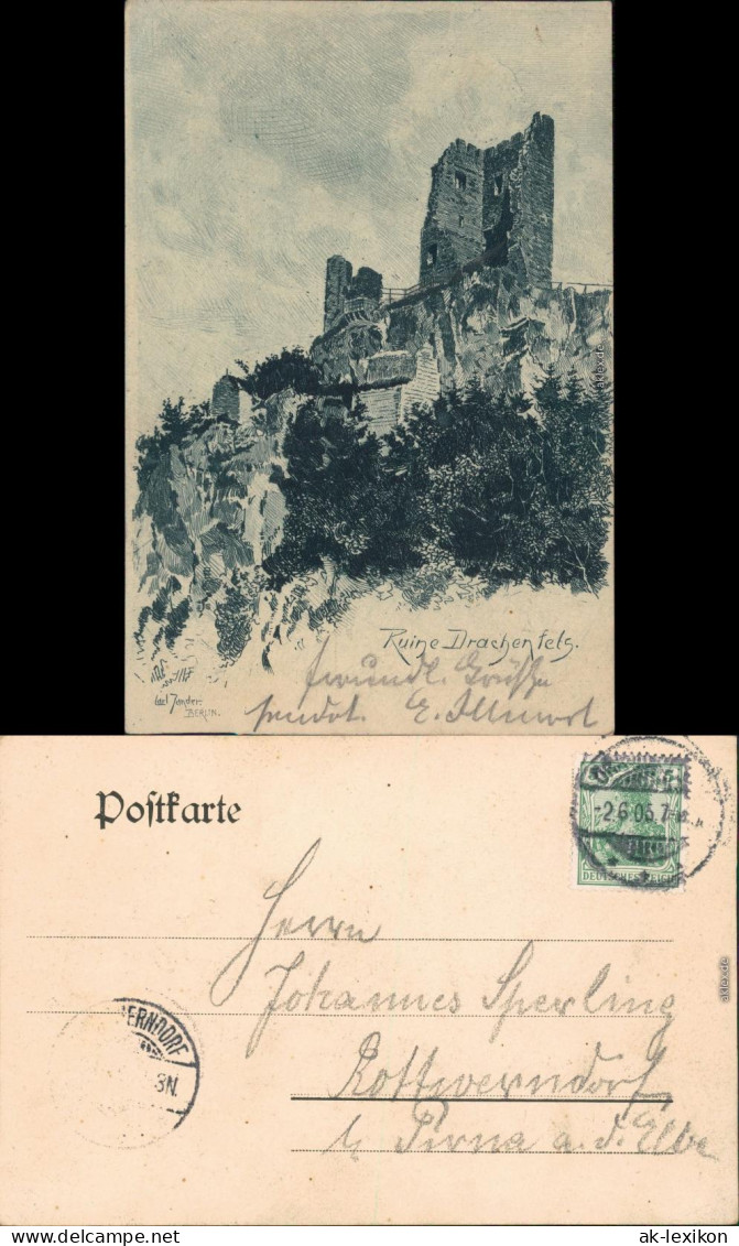 Bad Godesberg-Bonn Künstlerkarte - Burg Drachenfels (Siebengebirge) 1905 - Bonn