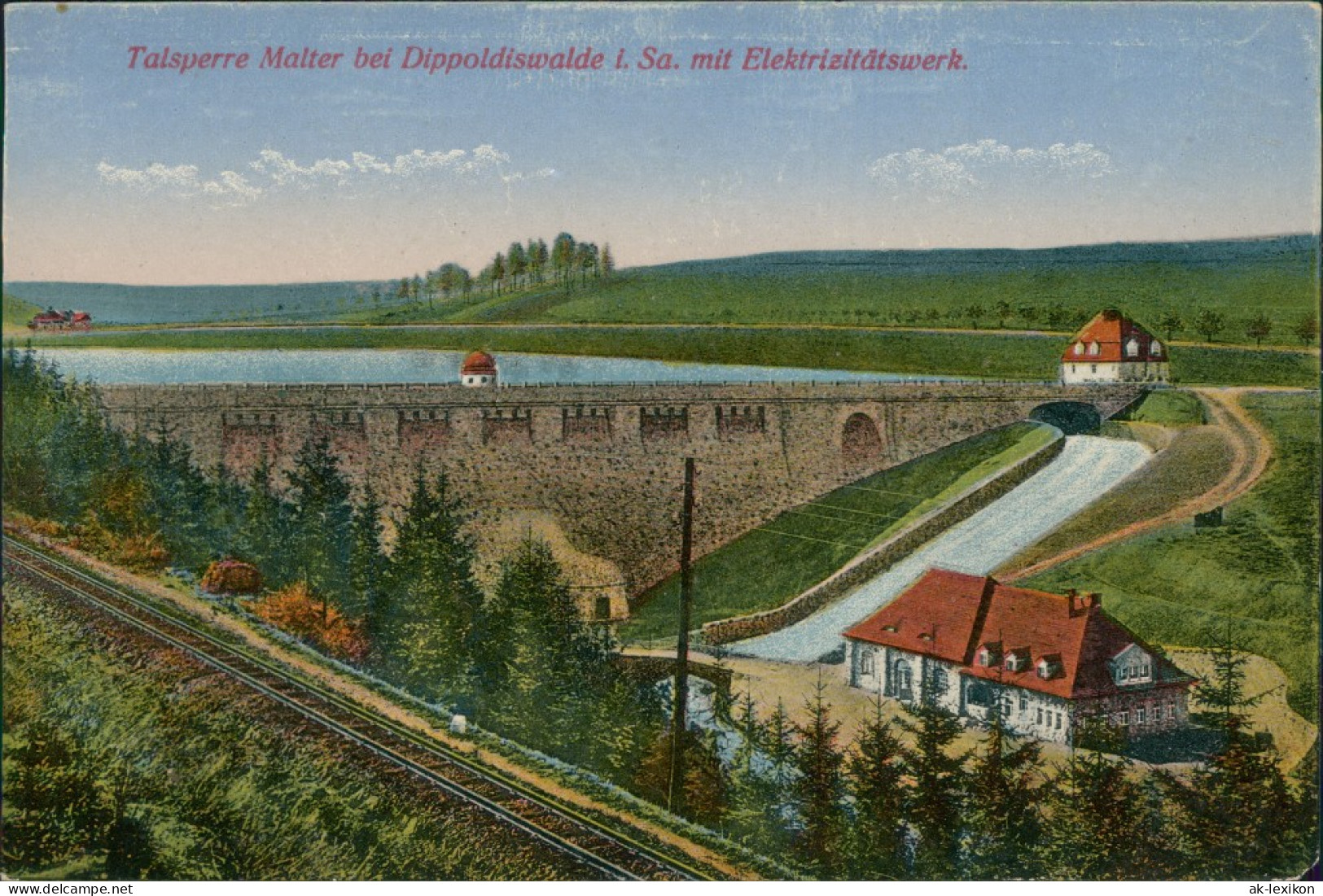 Ansichtskarte Dippoldiswalde Talsperre Malter Mit Elektrizitätswerk 1914 - Dippoldiswalde