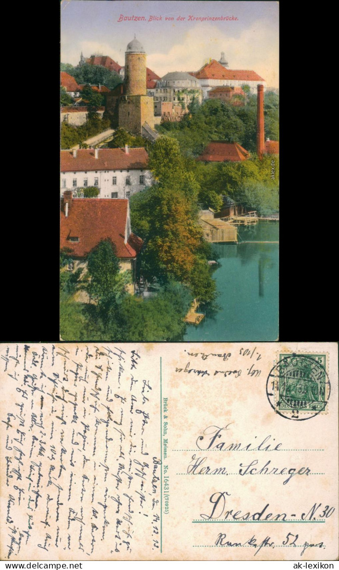 Bautzen Budyšin Blick Von Der Kronprinzenbrücke Auf Die Alte Wasserkunst 1913 - Bautzen