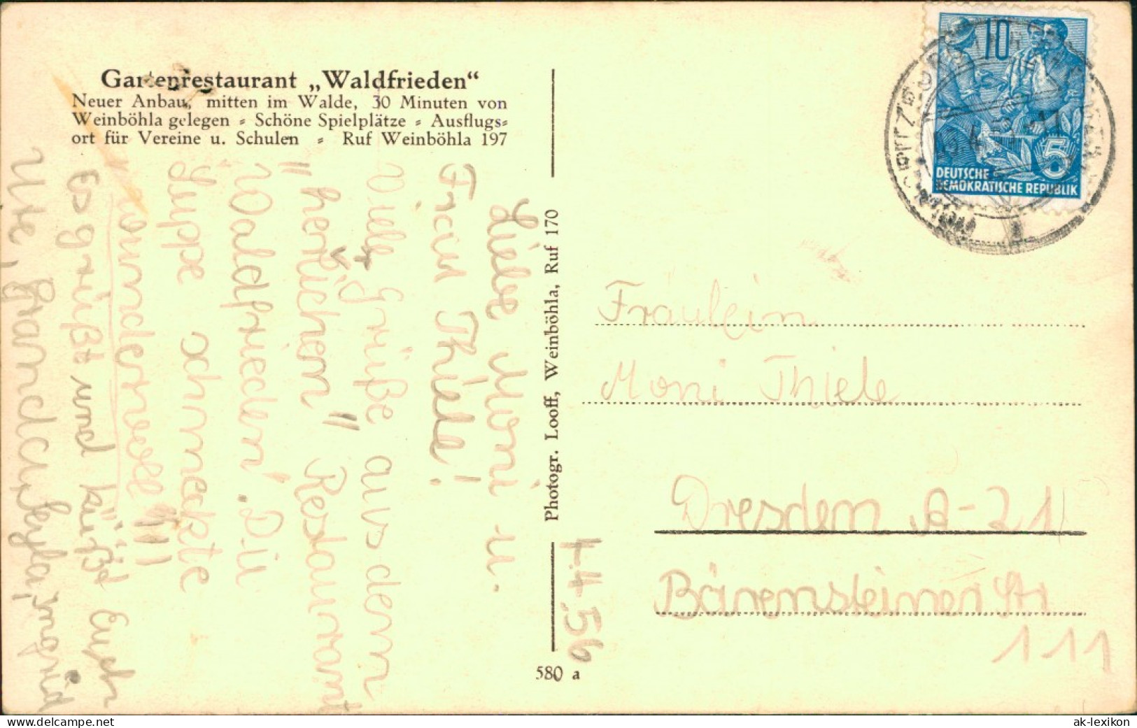 Ansichtskarte Weinböhla Gartenrestaurant "Waldfrieden" 1932 - Weinboehla