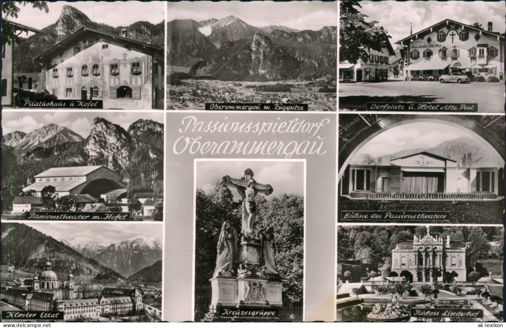 Oberammergau Pilatushaus, Panorama, Dorfplatz, Passionstheater, Kloster   1963 - Oberammergau