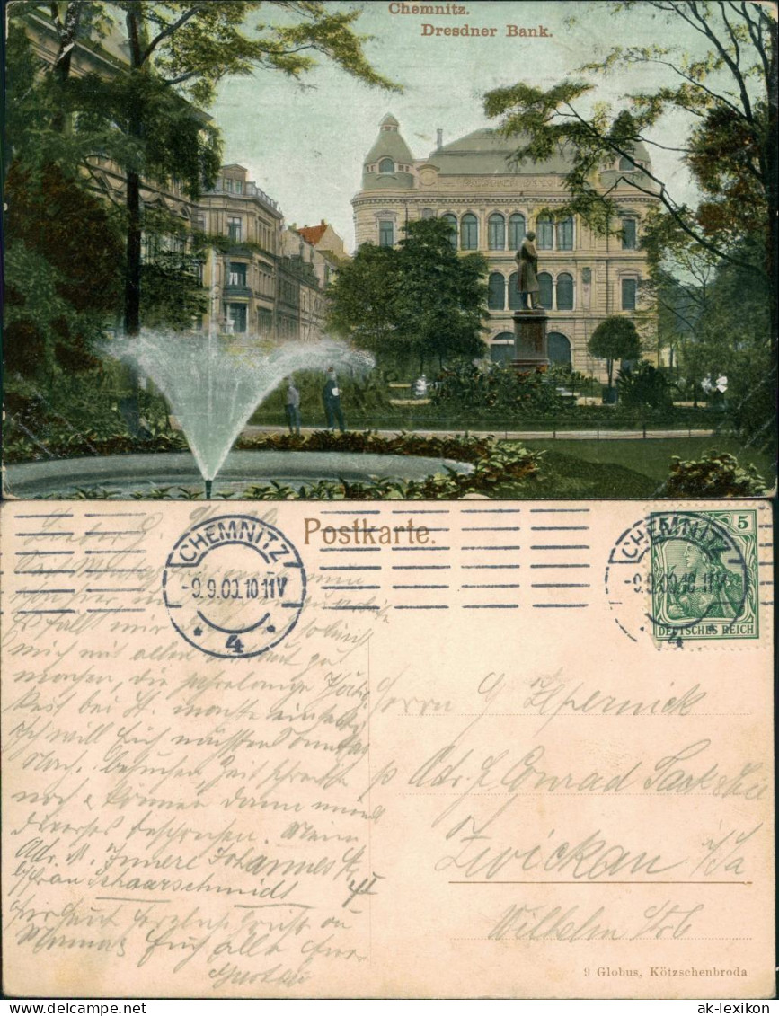 Ansichtskarte Chemnitz Dresdner Bank Und Park 1900 - Chemnitz