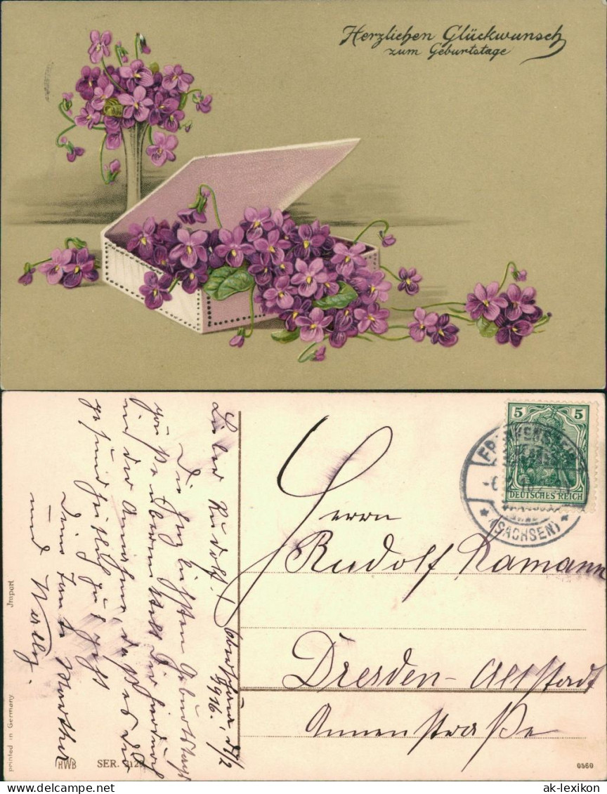  Glückwunsch/Grußkarten: Geburtstag - Vase Und Schatulle Mit Blumen 1916 - Cumpleaños
