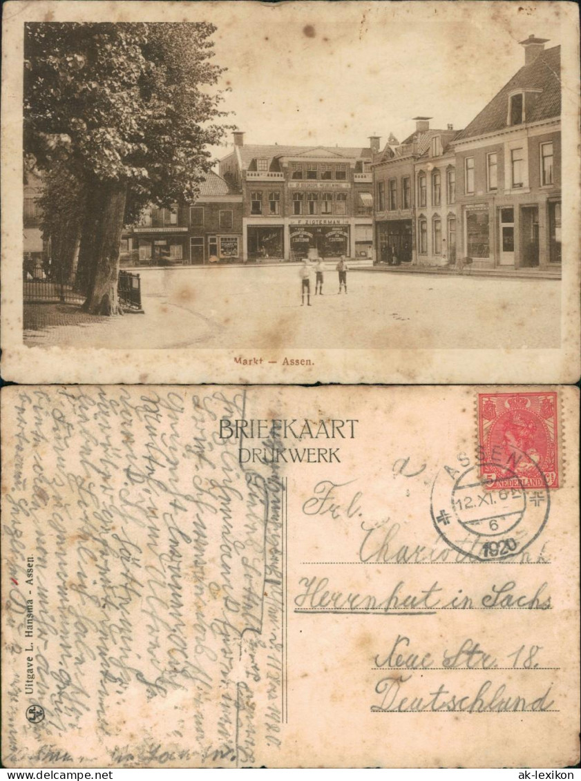 Postkaart Assen Geschäfte - Marktplatz 1920  - Sonstige & Ohne Zuordnung