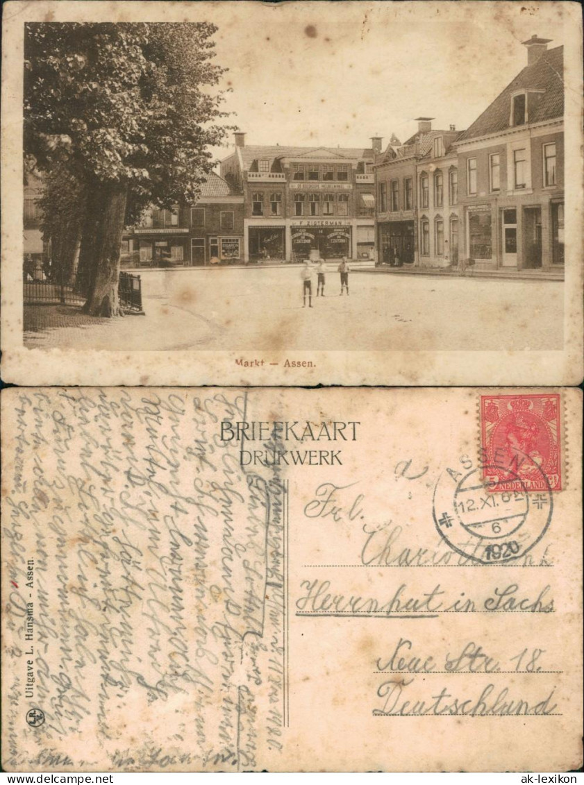 Postkaart Assen Geschäfte - Marktplatz 1920  - Andere & Zonder Classificatie