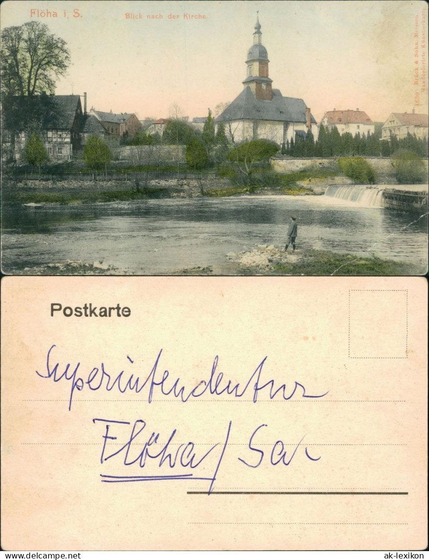 Ansichtskarte Flöha (Sachsen) Kirche, Fluss 1900 - Flöha
