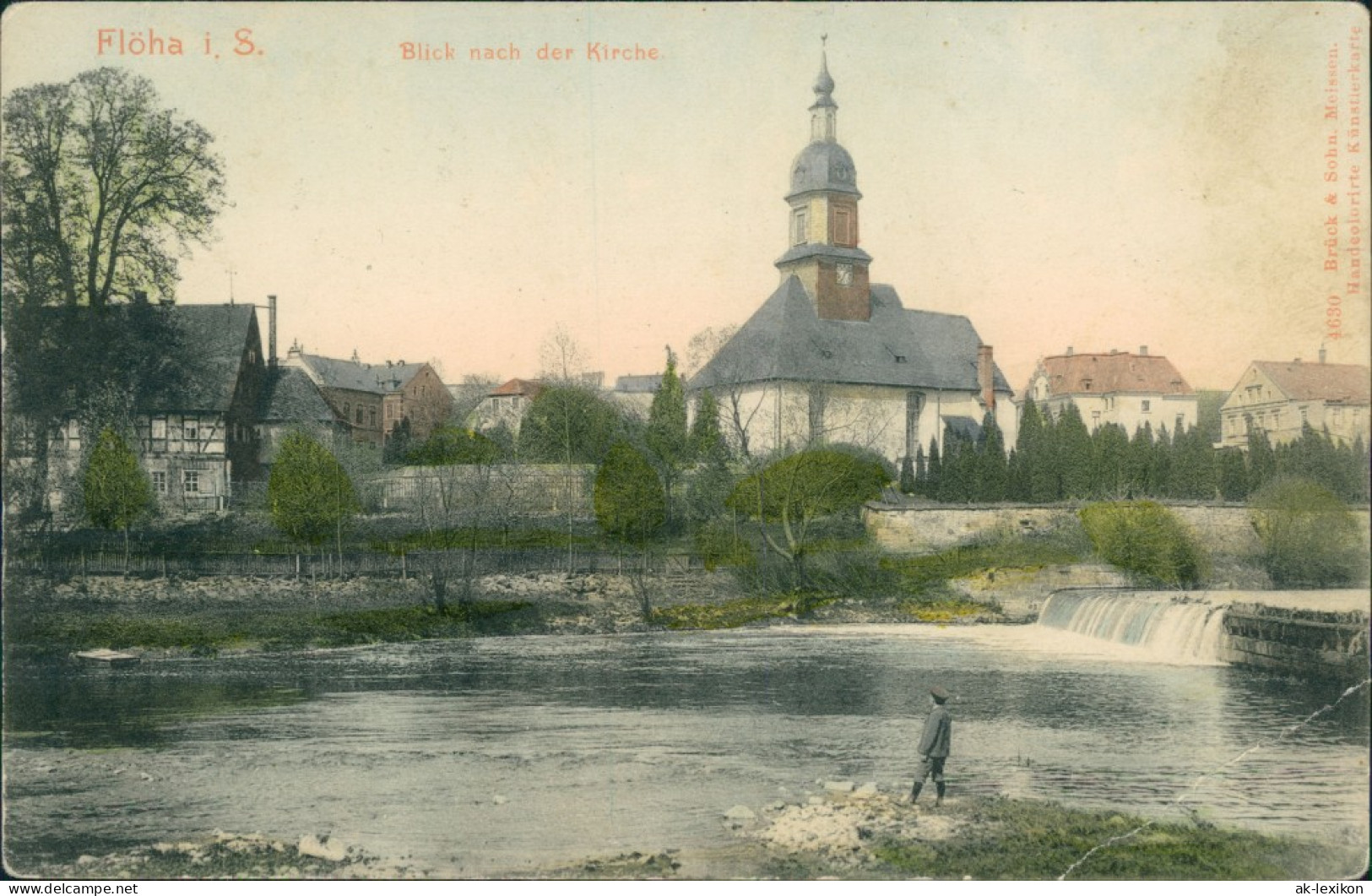 Ansichtskarte Flöha (Sachsen) Kirche, Fluss 1900 - Floeha