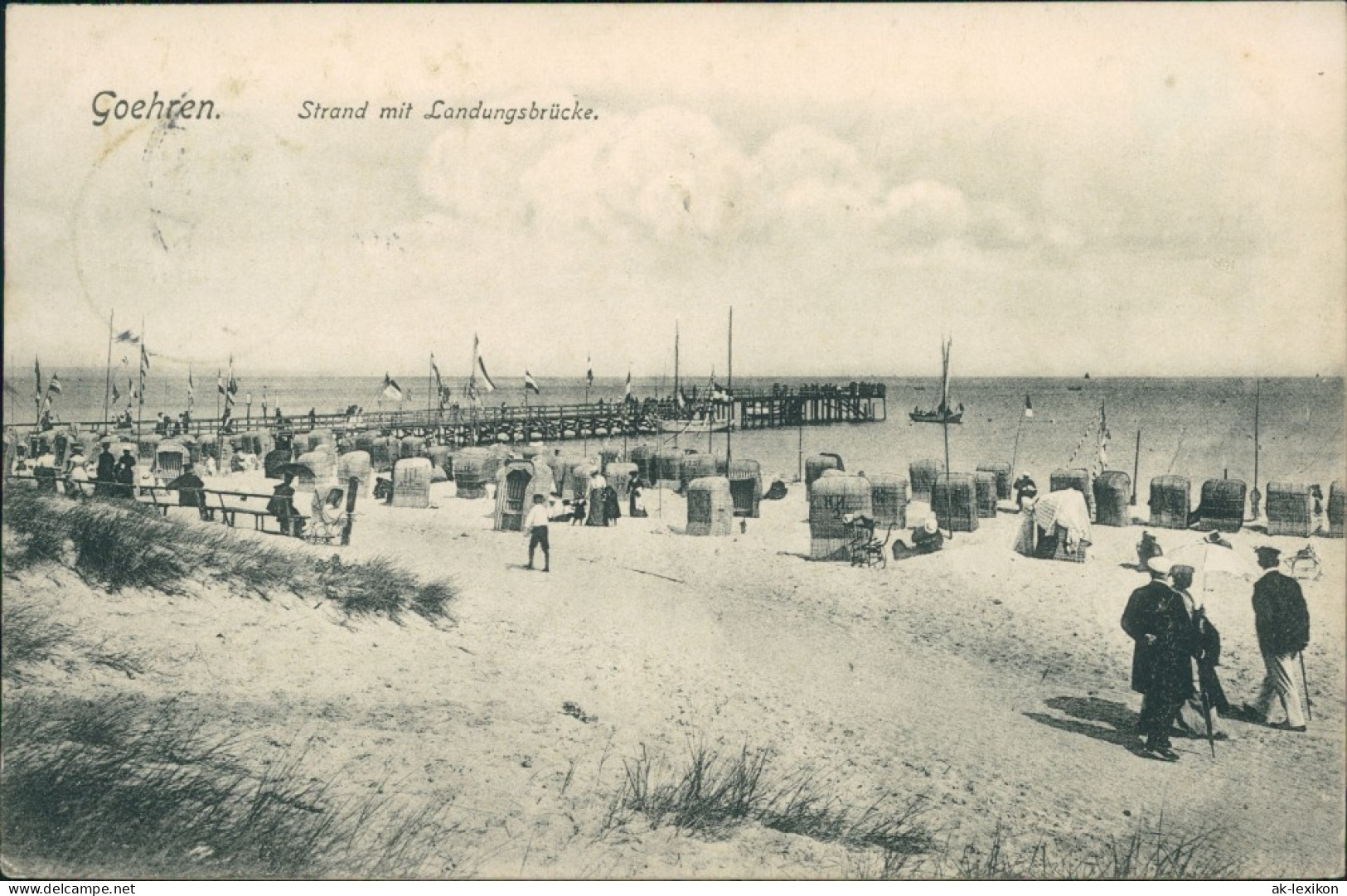 Ansichtskarte Göhren (Rügen) Strand Mit Landungsbrücke 1909 - Goehren