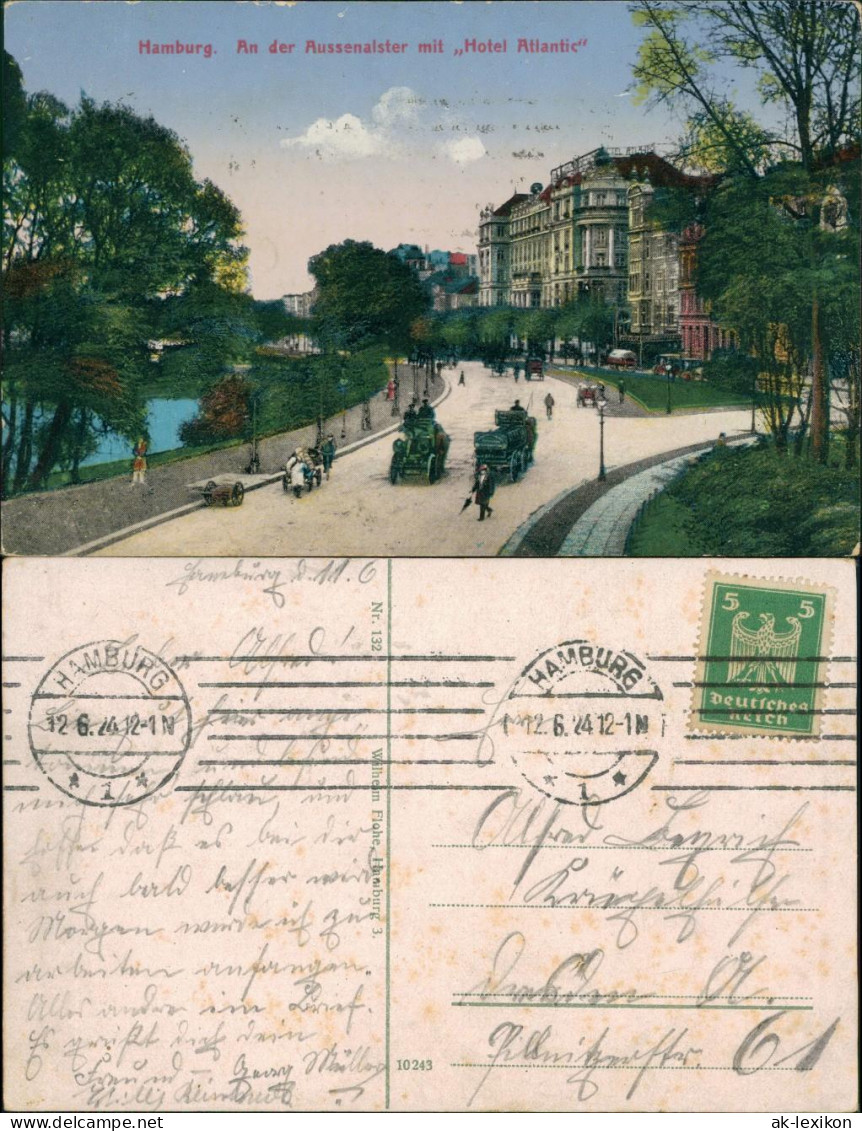 Ansichtskarte Altona-Hamburg Außenalster Mit "Hotel Atlantic" 1924 - Altona