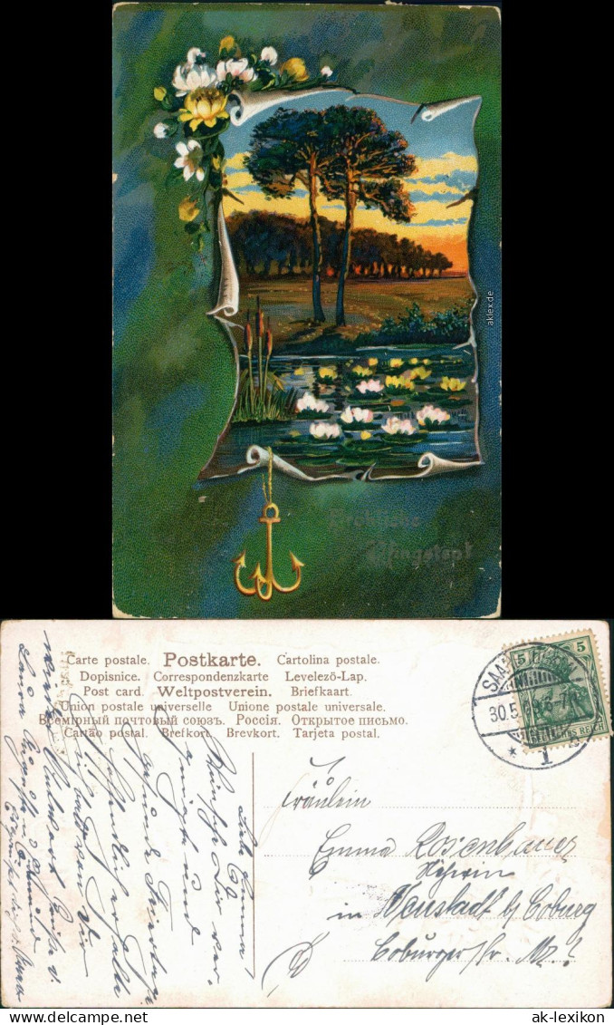 Ansichtskarte  Künstlerkarten Fröhliche Pfingsten, See, Ankeranhänger 1909 - Pfingsten