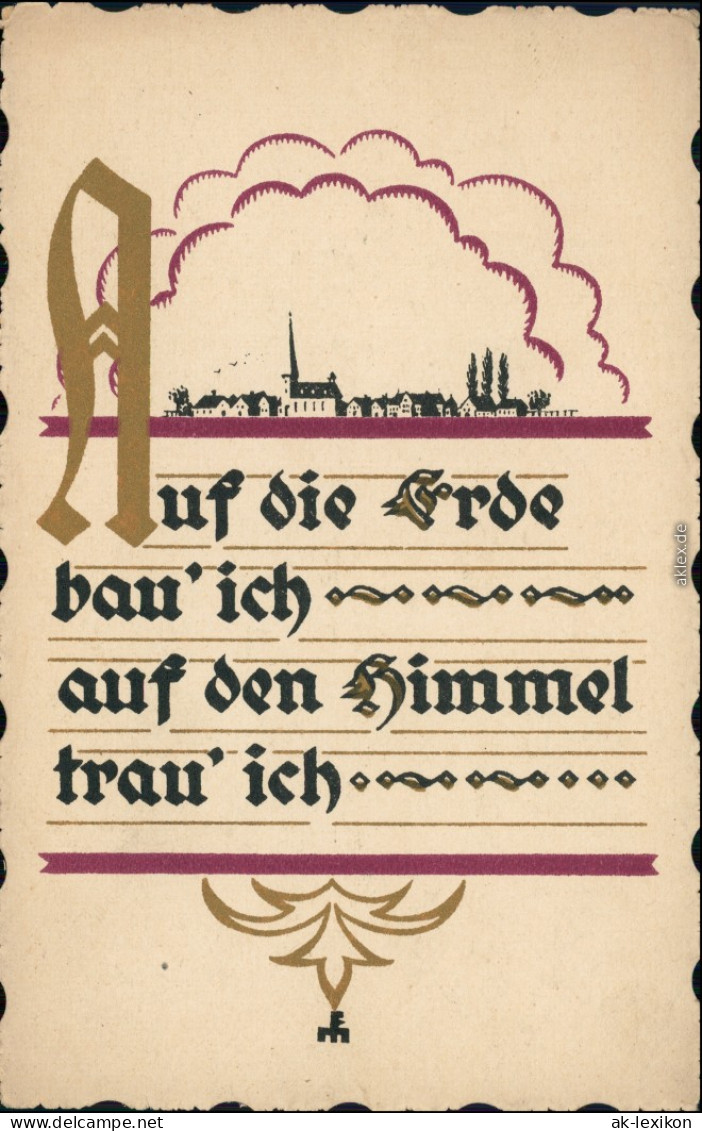  Christlicher Spruch Mit Stadtsilhouette Skyline Dorf 1914 Goldrand - Music