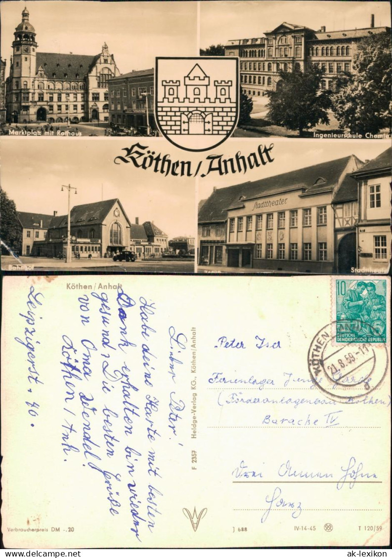 Köthen Markt Mit Rathaus, Ingenieurschule Chemie, Bahnhof, Stadttheater 1959 - Köthen (Anhalt)