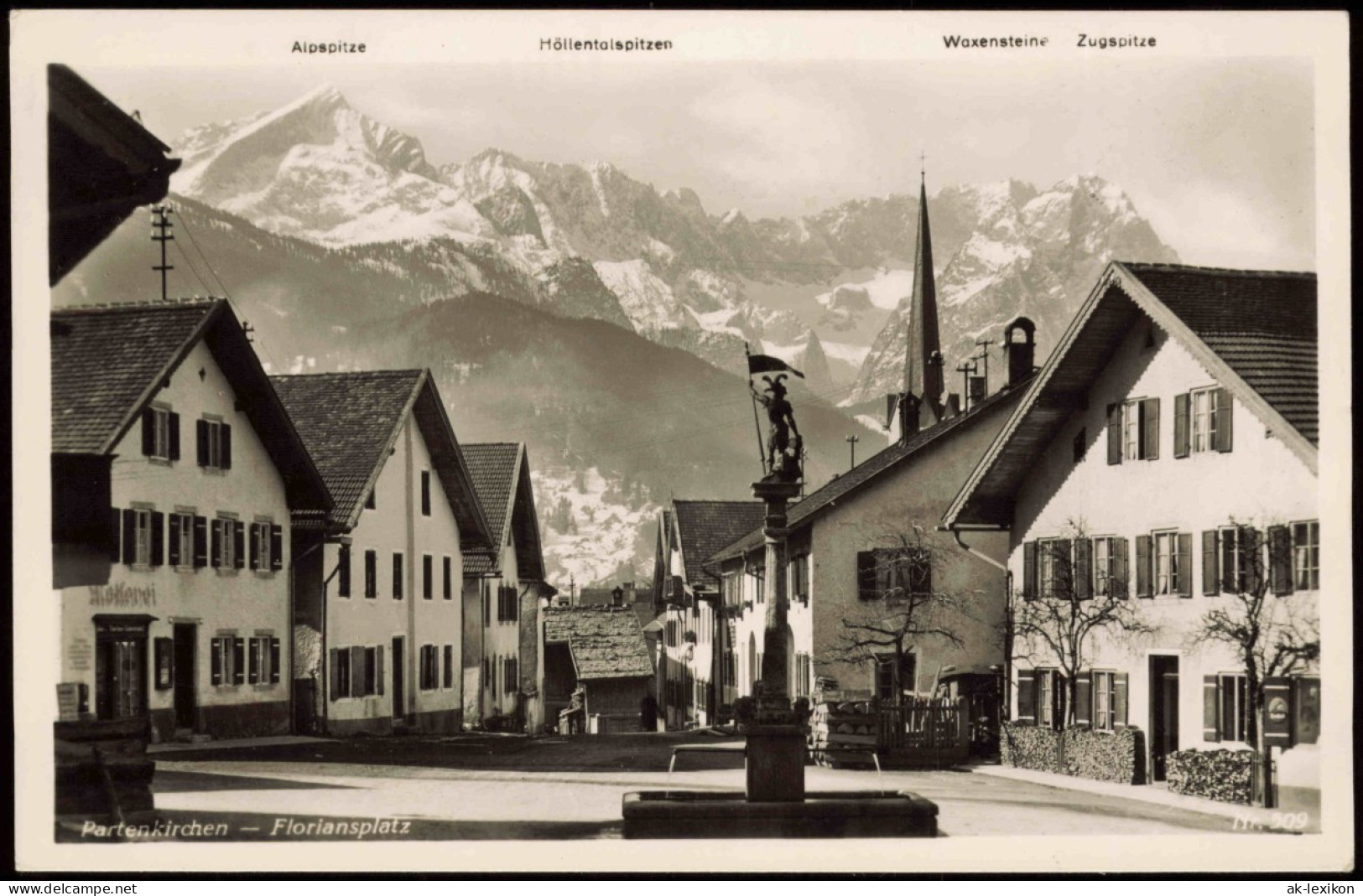 Garmisch-Partenkirchen Denkmal Floriansplatz Alpen Fernblick 1935 - Garmisch-Partenkirchen