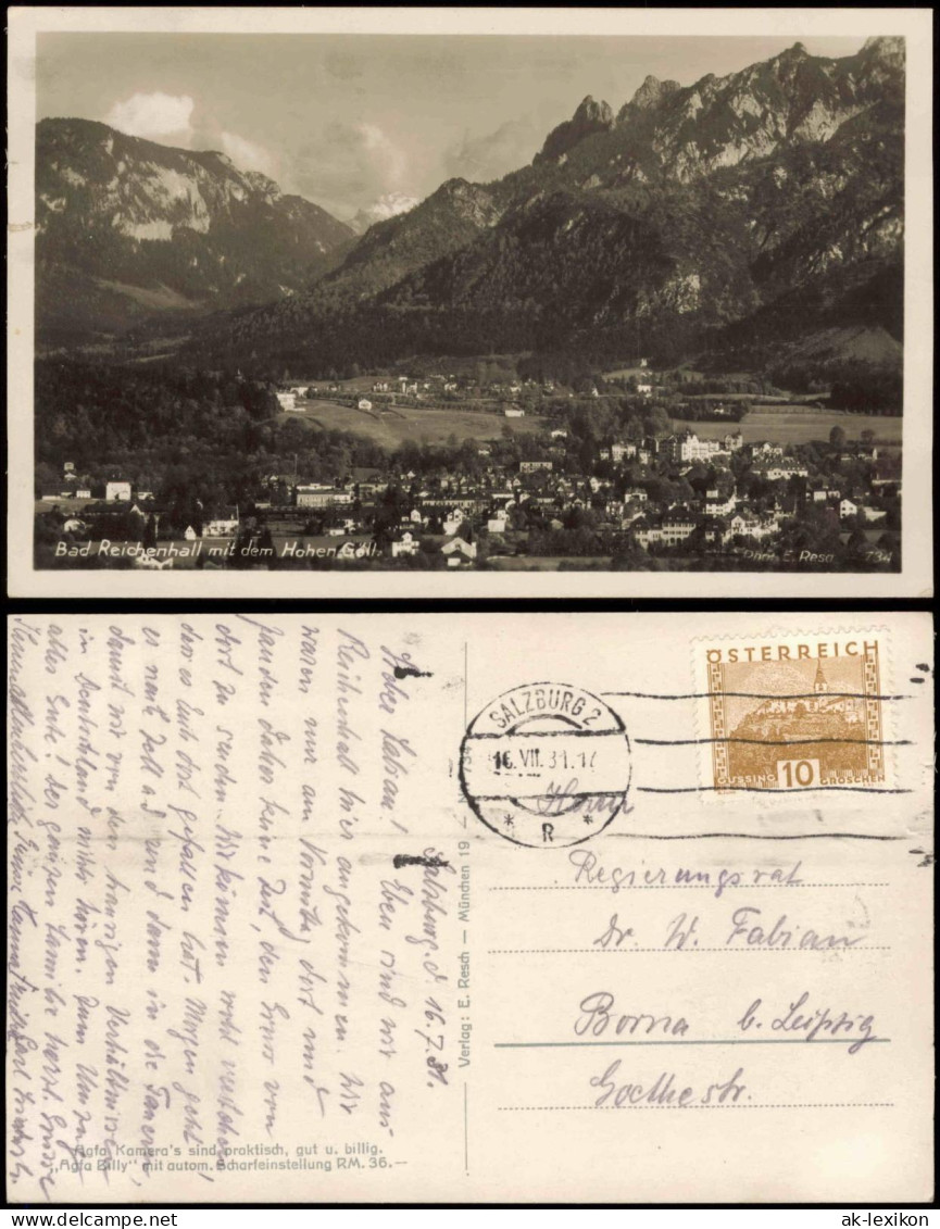 Ansichtskarte Bad Reichenhall Panorama-Ansicht Mit Dem Hohen Göll 1931 - Bad Reichenhall