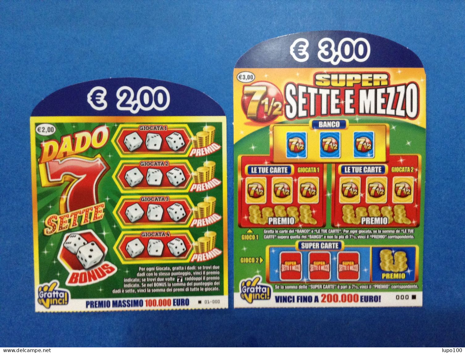 2 Biglietti Lotteria Gratta E Vinci Dado 7 E Super Sette E Mezzo Prototipo Serie 000 - Billets De Loterie
