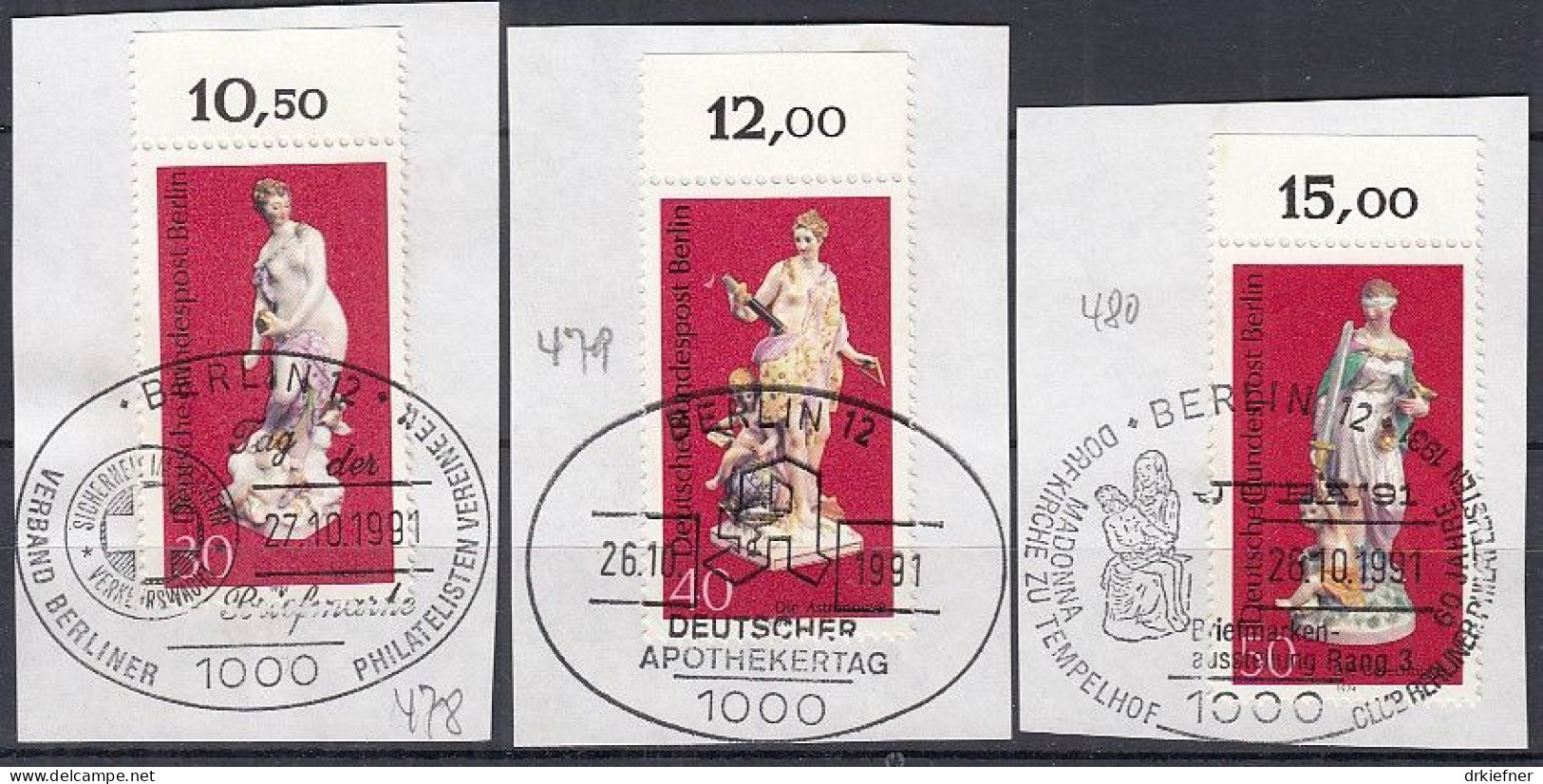 BERLIN  478-480, Gestempelt Auf Briefstück, SoSt., Berliner Porzellan, 1974 - Gebraucht