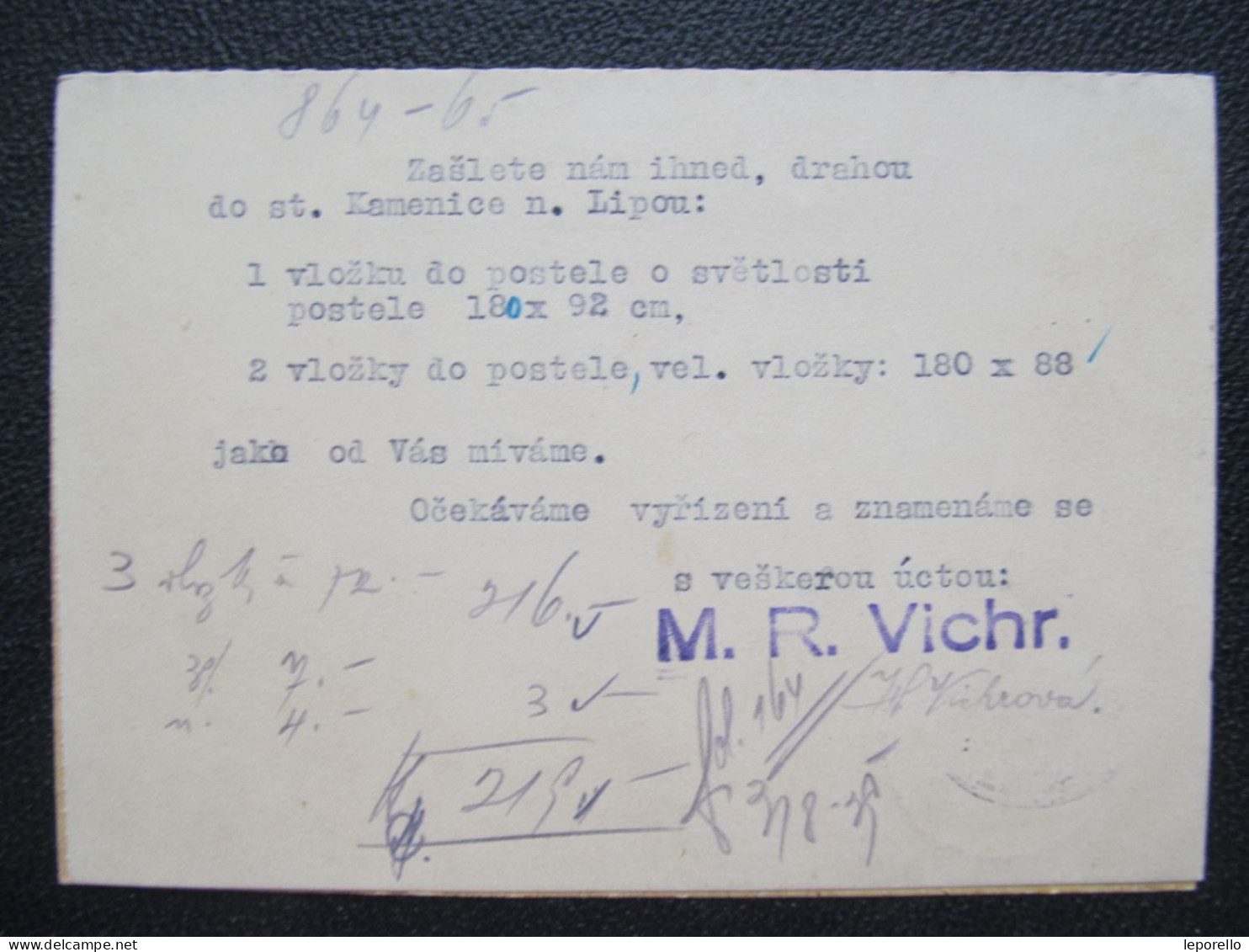 BRIEF Kamenice Nad Lipou - Kunžak Souběžné 29.7.1939 M.R.Vichr  /// P6076 - Cartas & Documentos