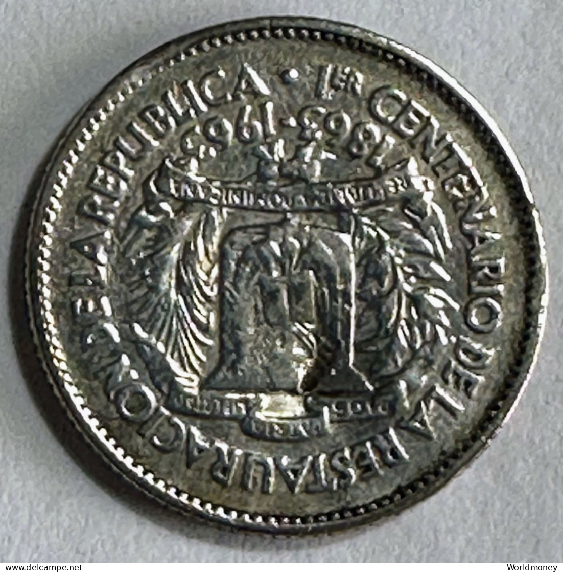 Dominican Republic 10 Centavos 1963  (Silver) 100th Anniversary Restoration Of The Republic - Dominicana