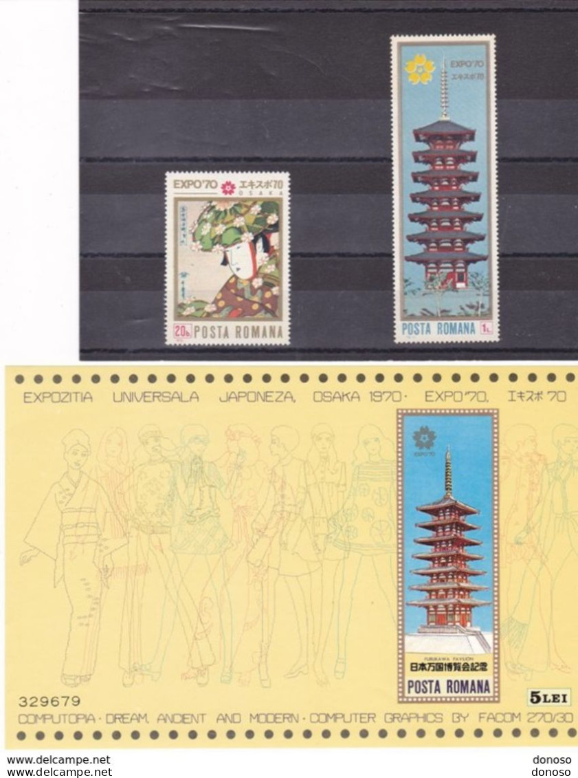ROUMANIE 1970 EXPOSITION INTERNATIONALE OSAKA Yvert 2537-2538 + BF 80, Michel 2838-2839 + Bl 80 NEUF** MNH - Unused Stamps