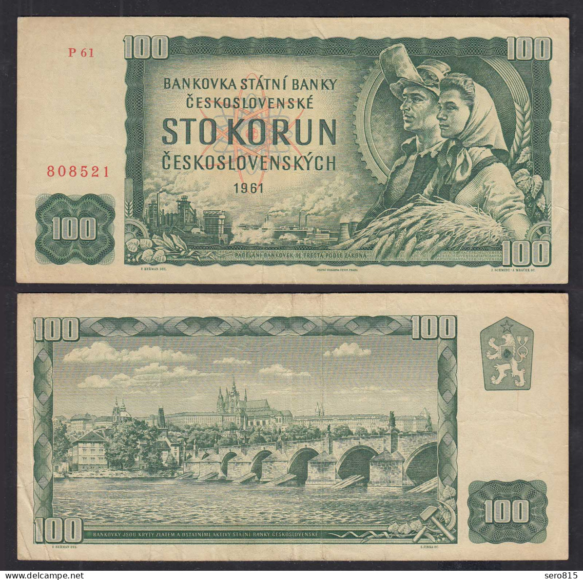 TSCHECHOSLOWAKEI - CZECHOSLOVAKIA 100 KORUN 1961 Pick 91e VF (3) P61    (30324 - Tchécoslovaquie
