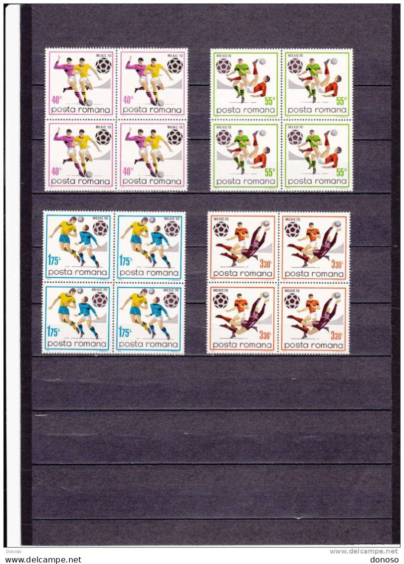 ROUMANIE 1970 FOOTBALL COUPE DU MONDE 4 BLOCS DE 4 Yvert 2539-2542 Neuf** MNH Cote : 18 Euros - Unused Stamps