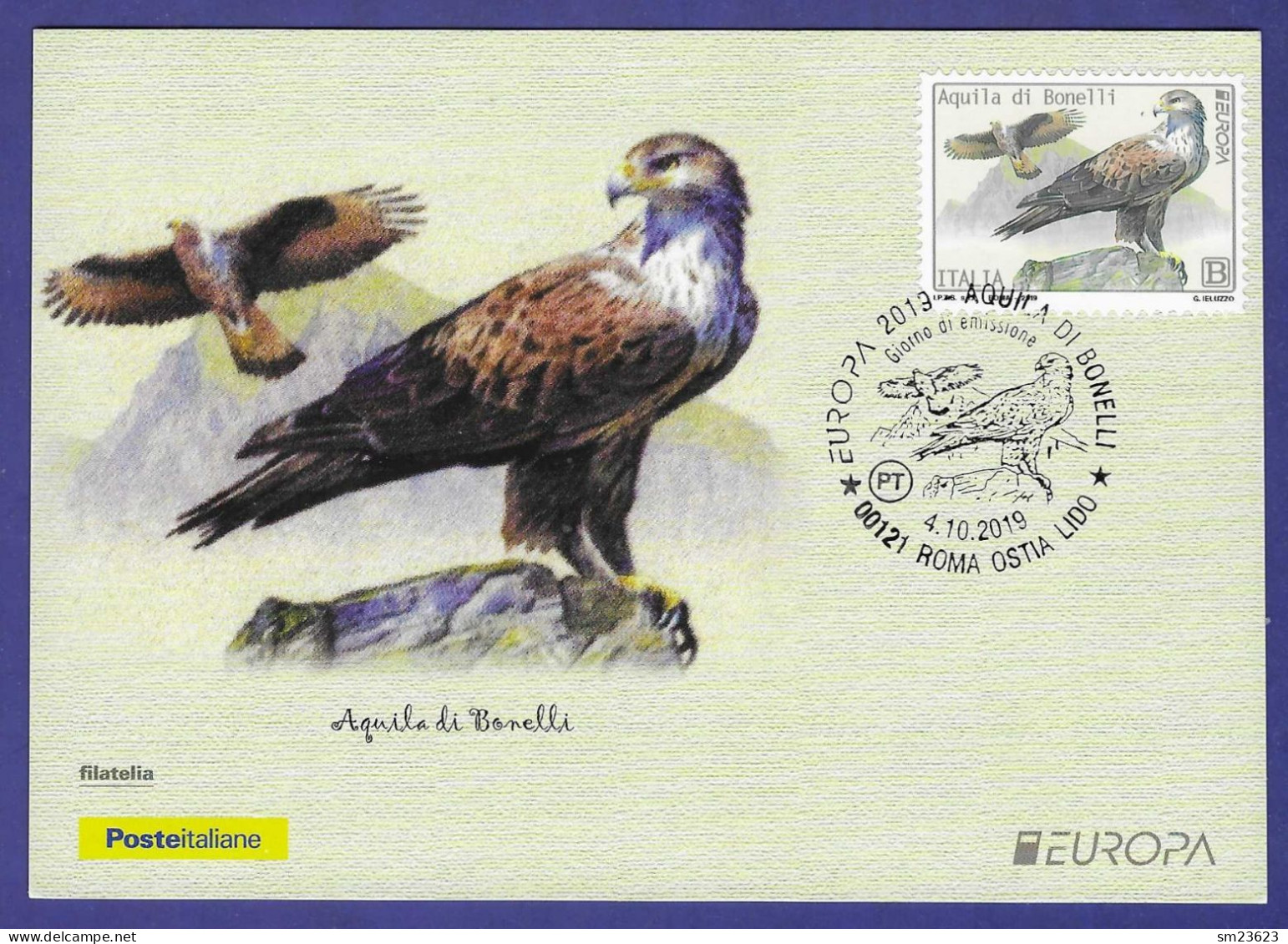 Italien / Italia 2019 , EUROPA CEPT Birds - Aquila Di Bonelli - Maximum Card - ROMA 4.10.2019 - 2019