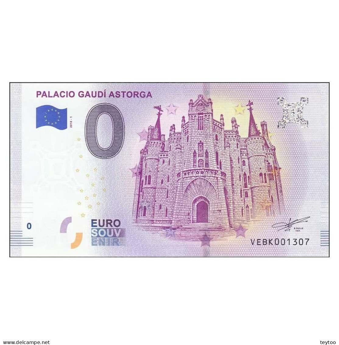 C2641# 0 Euros. España. Astorga. Palacio Gaudí (SC) 2018-1A - [ 8] Fictifs & Specimens