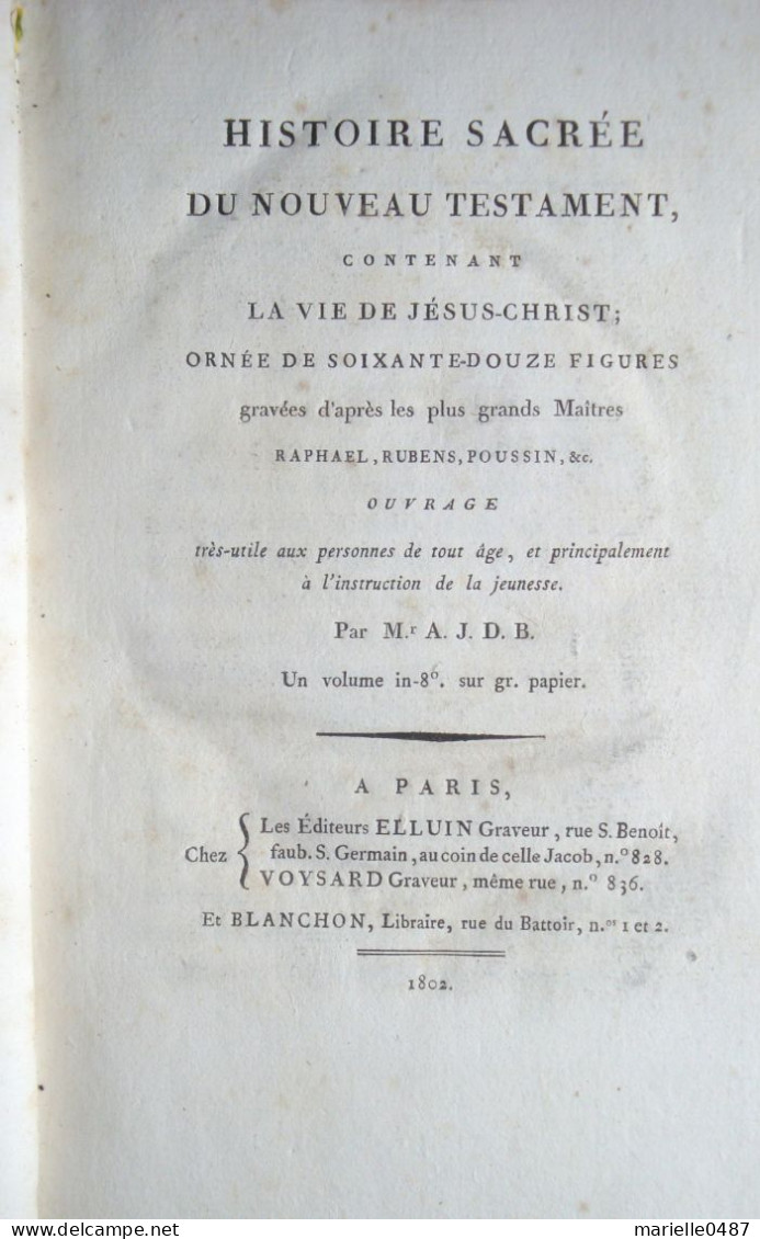 Bassinet - Histoire Sacrée Du Nouveau Testament 70 Pl. Hors Texte. - 1701-1800