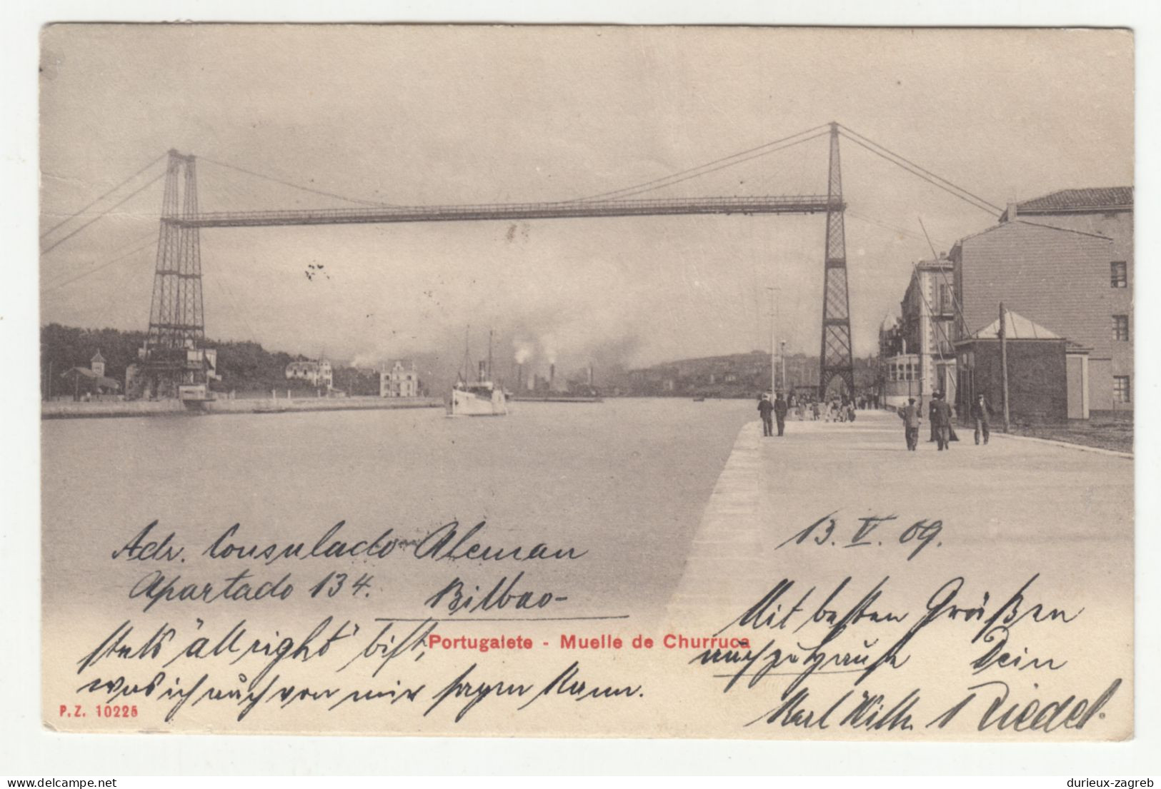 Portugalete - Muelle De Churruca Old Postcard Posted 1909 B240503 - Other & Unclassified