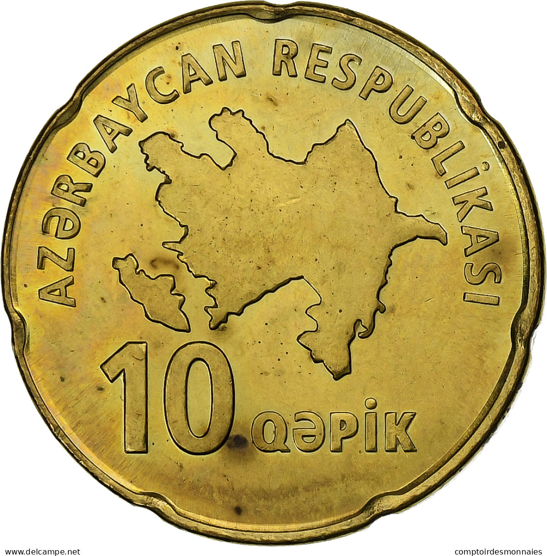 Azerbaïdjan, 10 Qapik, 2006, Brass Plated Steel, SUP, KM:42 - Azerbaïdjan