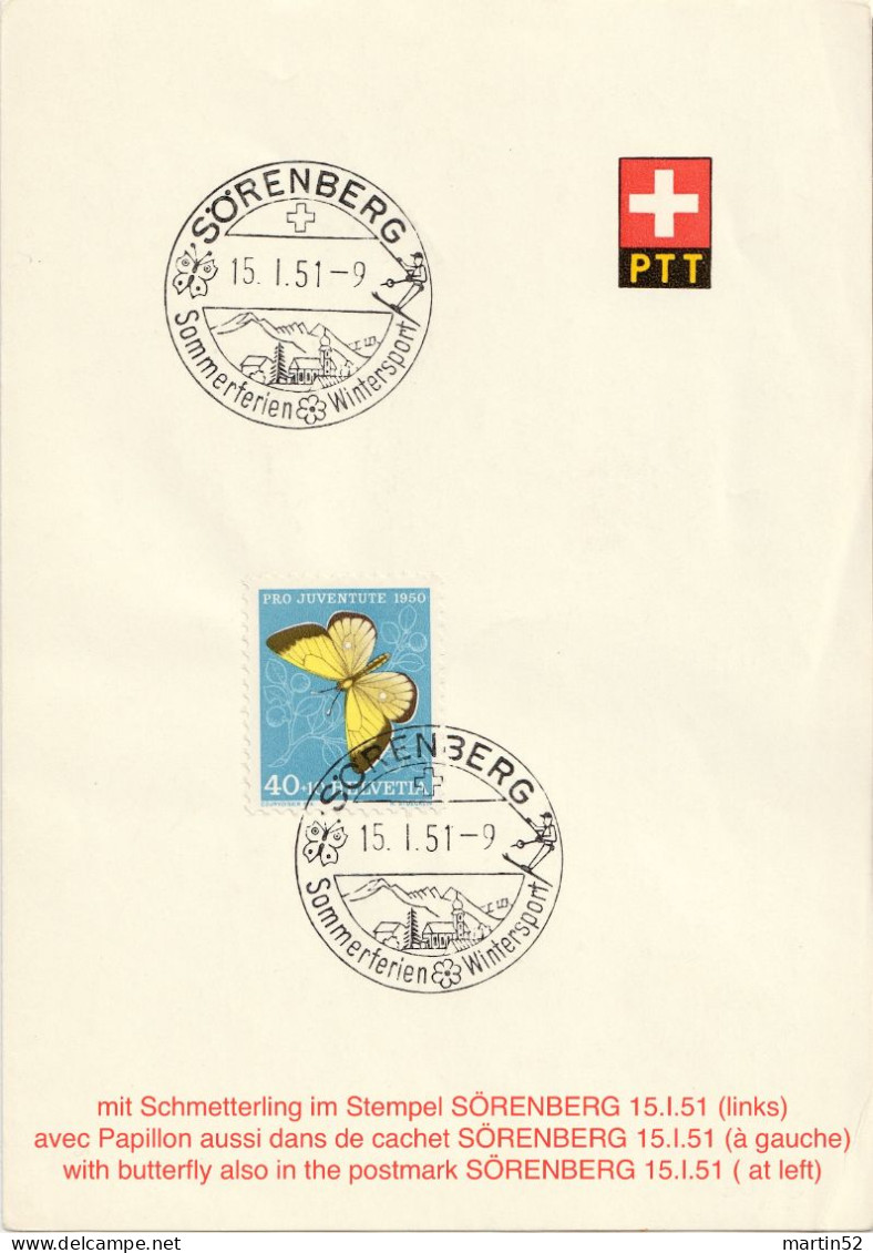 Schweiz Suisse Pro Juventute 1950: "Solitaire" Zu WI137 Mi 554 Yv 506 Mit K-Stempel SÖRENBERG 15.I.51 (Zu CHF 18.00) - Schmetterlinge