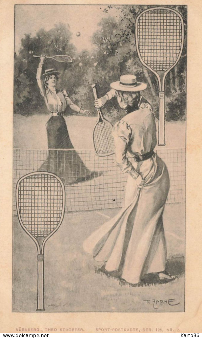 Tennis , Sport * CPA Illustrateur ZASCHE Ou TASCHE * Jugendstil Art Nouveau * Sports * Dos 1900 * Raquette - Tennis