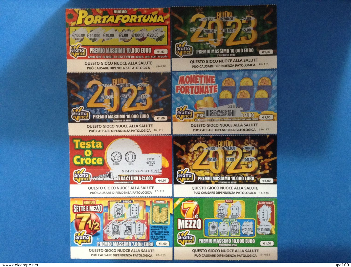 8 Biglietti Lotteria Gratta E Vinci Portafortuna Monetine Fortunate Testa O Croce Nuovo Sette E Mezzo 7 Mezzo Buon 2023 - Billets De Loterie