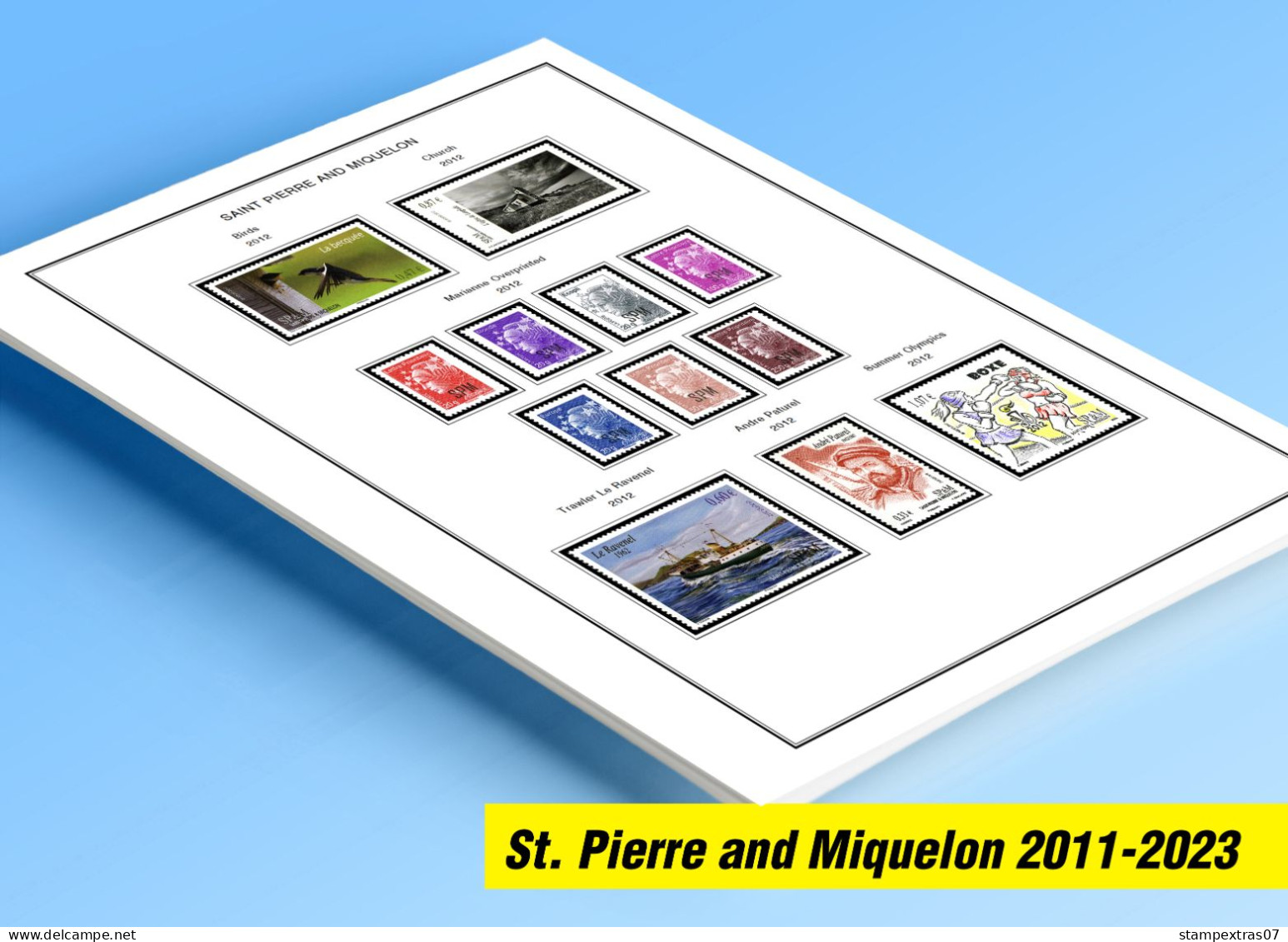 COLOR PRINTED SAINT PIERRE AND MIQUELON 2011-2023 STAMP ALBUM PAGES (49 Illustrated Pages) >> FEUILLES ALBUM - Pre-printed Pages
