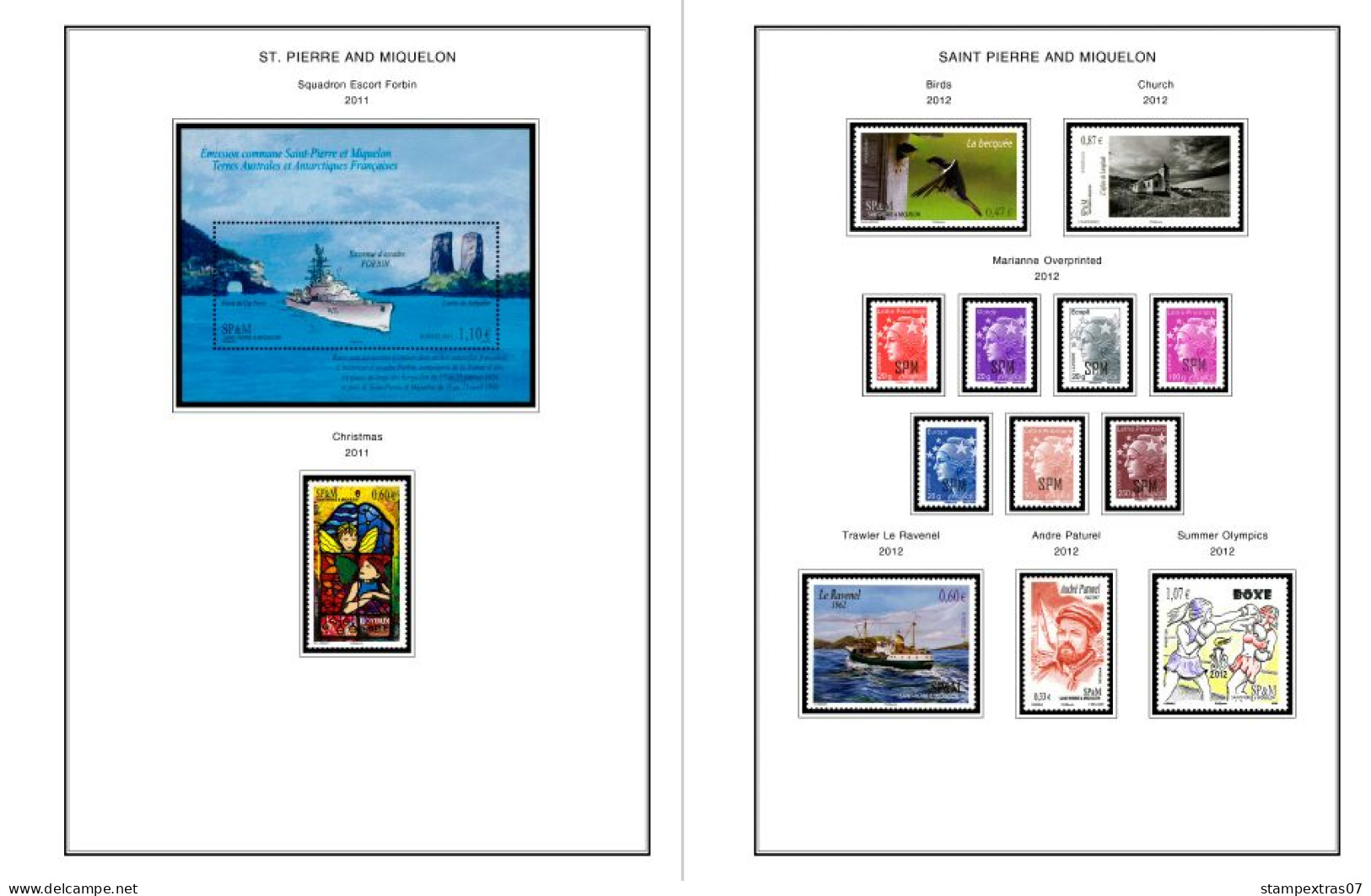 COLOR PRINTED SAINT PIERRE AND MIQUELON 2011-2023 STAMP ALBUM PAGES (49 illustrated pages) >> FEUILLES ALBUM