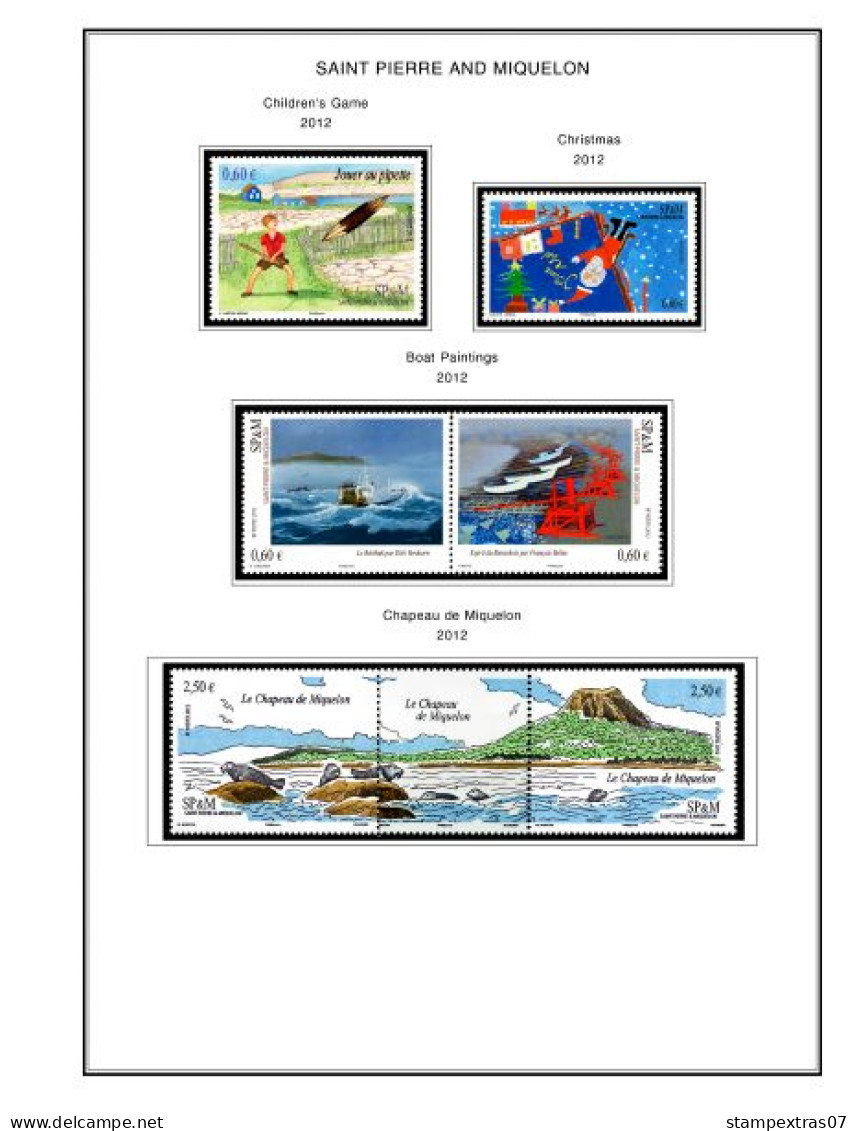 COLOR PRINTED SAINT PIERRE AND MIQUELON 2011-2023 STAMP ALBUM PAGES (49 illustrated pages) >> FEUILLES ALBUM